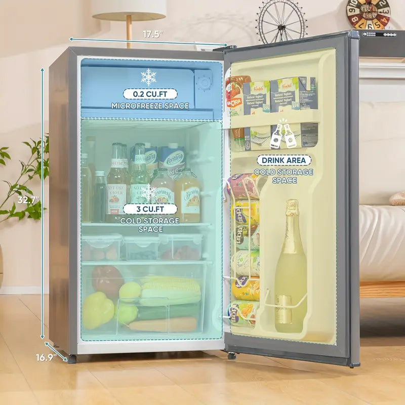 Manastin 3.2 Cu.ft Mini Fridge Energy Saving Compact Refrigerator with Reversible Door, Silver