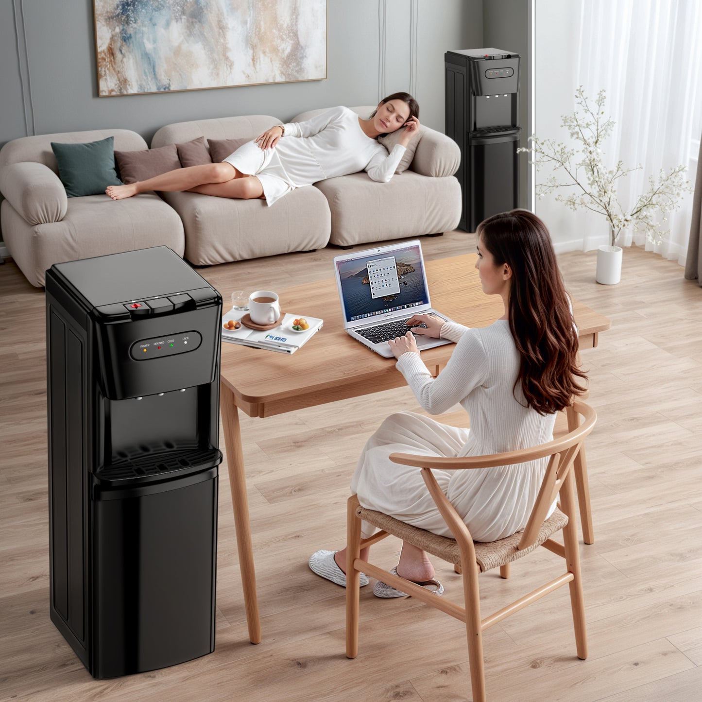 Bottom Loading Water Cooler Dispenser for3 or 5 Gallon Bottles,3 Temperatures with Hot, Room & Cold Spouts, Empty Bottle Indicator, Child Safety Lock, Ideal for Home, Office, Living Room Black