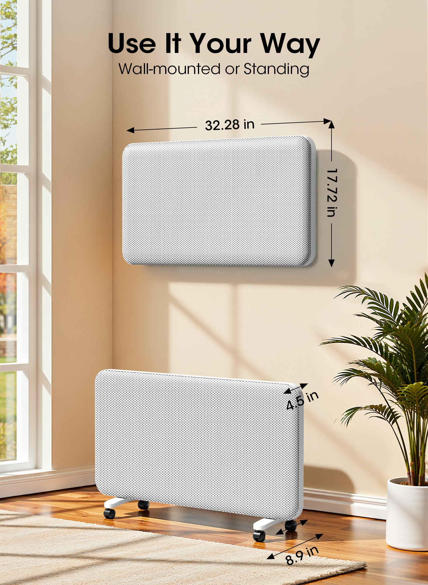 Convection Panel Space Heater Indoor Use, Large Room Electric Heater with Wifi App Control, Smart Mica Infrared Heater with Programmable Thermostat, Wall Mount or Standing, Quiet & Eco, 1500W, 33 Inch