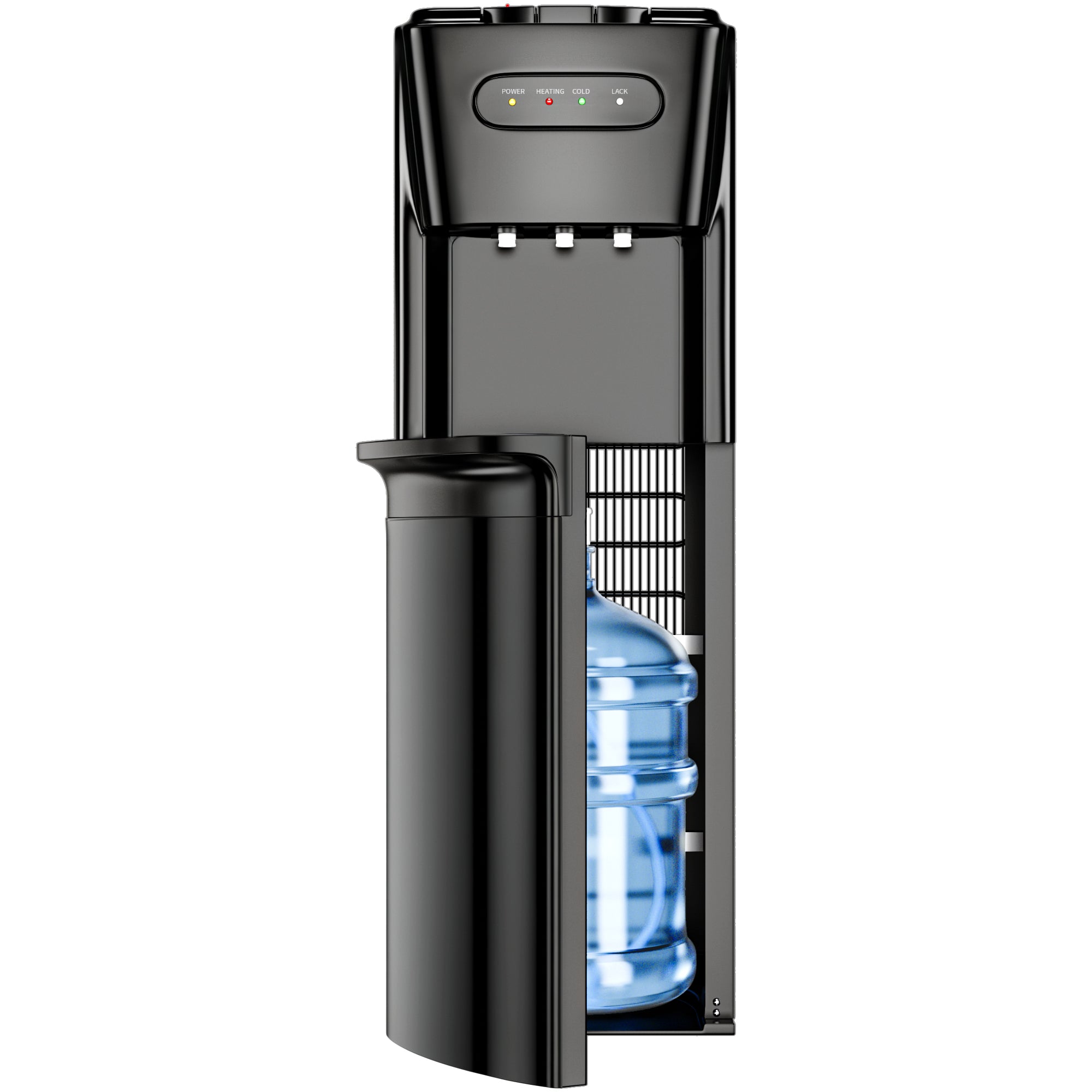 Bottom Loading Water Cooler Dispenser for3 or 5 Gallon Bottles,3 Temperatures with Hot, Room & Cold Spouts, Empty Bottle Indicator, Child Safety Lock, Ideal for Home, Office, Living Room Inky Black