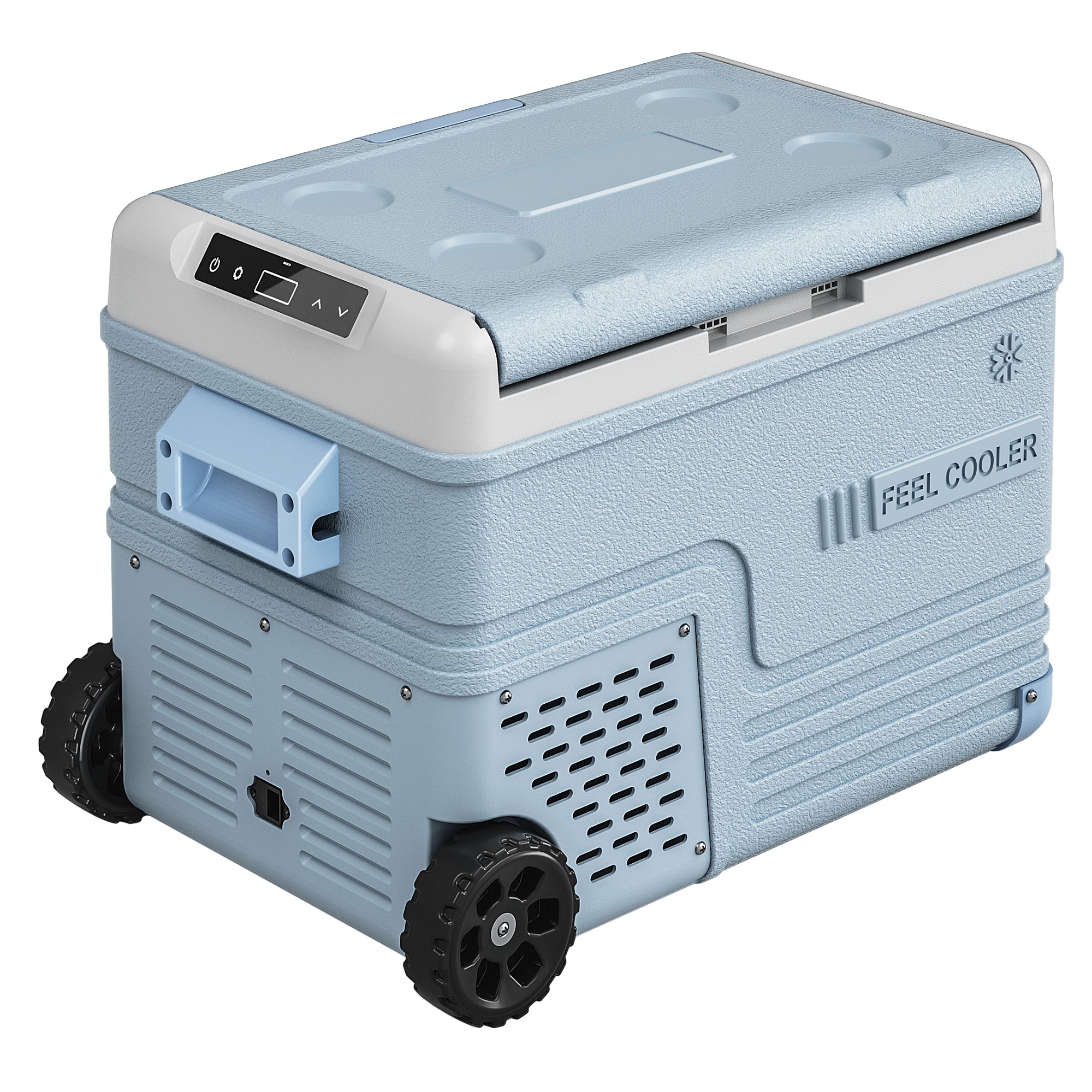 Manastin 12V Car Refrigerator, Portable Freezer (12/24V DC & 110~240V AC), -4℉ to 50℉, 37QT (35L) Truck Fridge with Wheels, Baskets & Shelf for RV, Van, Camping, Travel, and Road Trips(Blue)