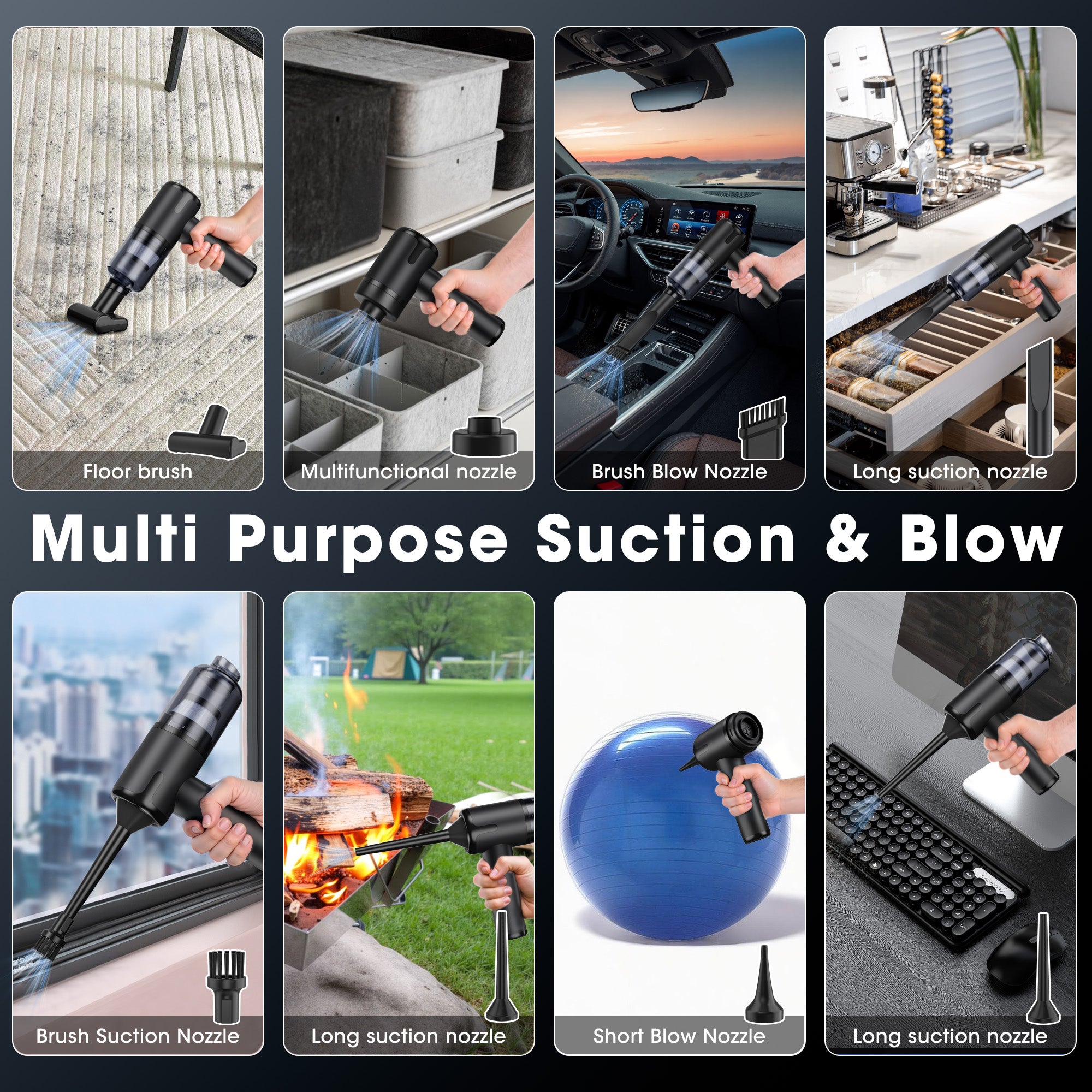 Manastin 8-in-1 Cordless Handheld Vacuum Cleaner - 16,000PA Powerful Suction, 4000mAh Battery, Washable and Reusable