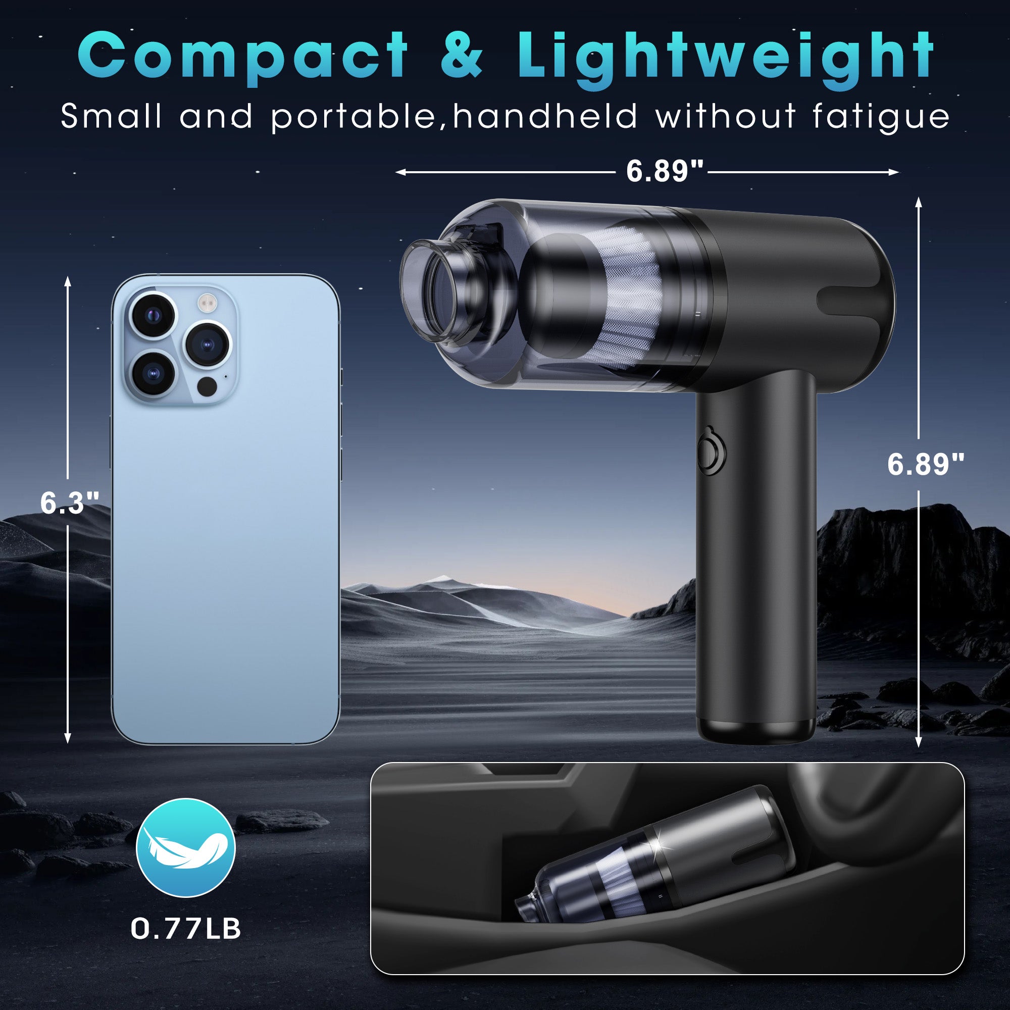 Manastin 10-in-1 Cordless Handheld Vacuum Cleaner - 12000PA Strong Suction, 4000mAh Battery, Washable & Reusable, Compact & Lightweight, Multi-Purpose Suction & Blow, Type-C Fast Charging