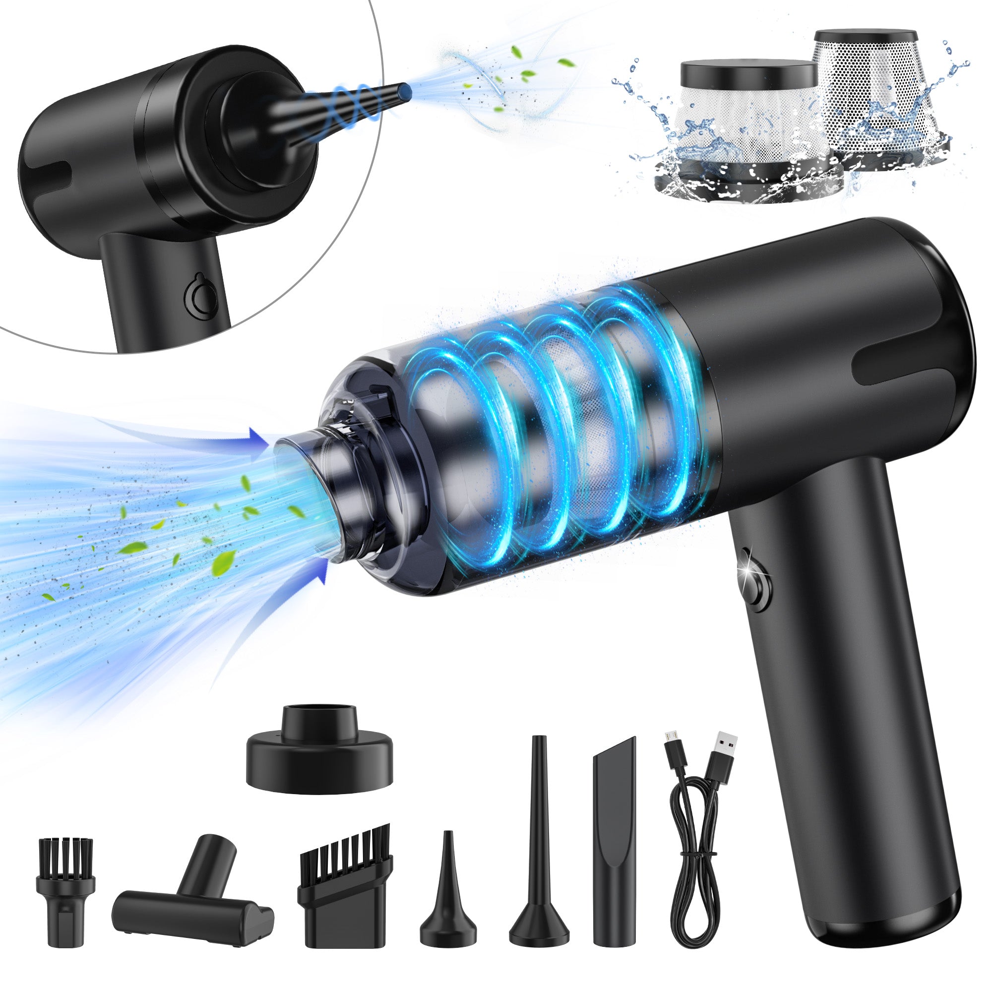 Manastin 10-in-1 Cordless Handheld Vacuum Cleaner - 12000PA Strong Suction, 4000mAh Battery, Washable & Reusable, Compact & Lightweight, Multi-Purpose Suction & Blow, Type-C Fast Charging