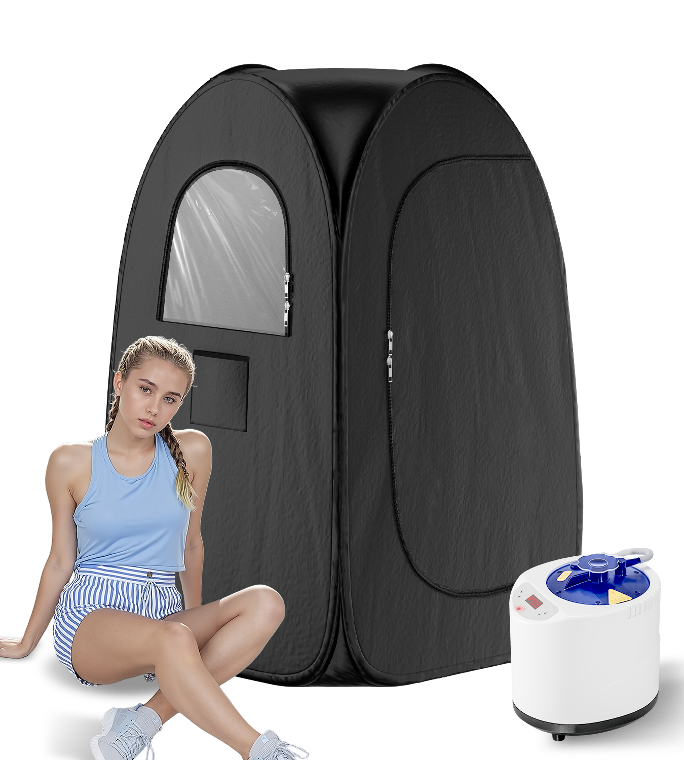 Portable Sauna Box for Home, Foldable Steam Nurecover Sauna Tent at Home Use, ๐ฏ ๐๐ฒ๐ฐ๐ to Install and Fold, XL Steamer, Folding Chair & Remote Control, 2.7โ x 2.7โ x 4.8โ