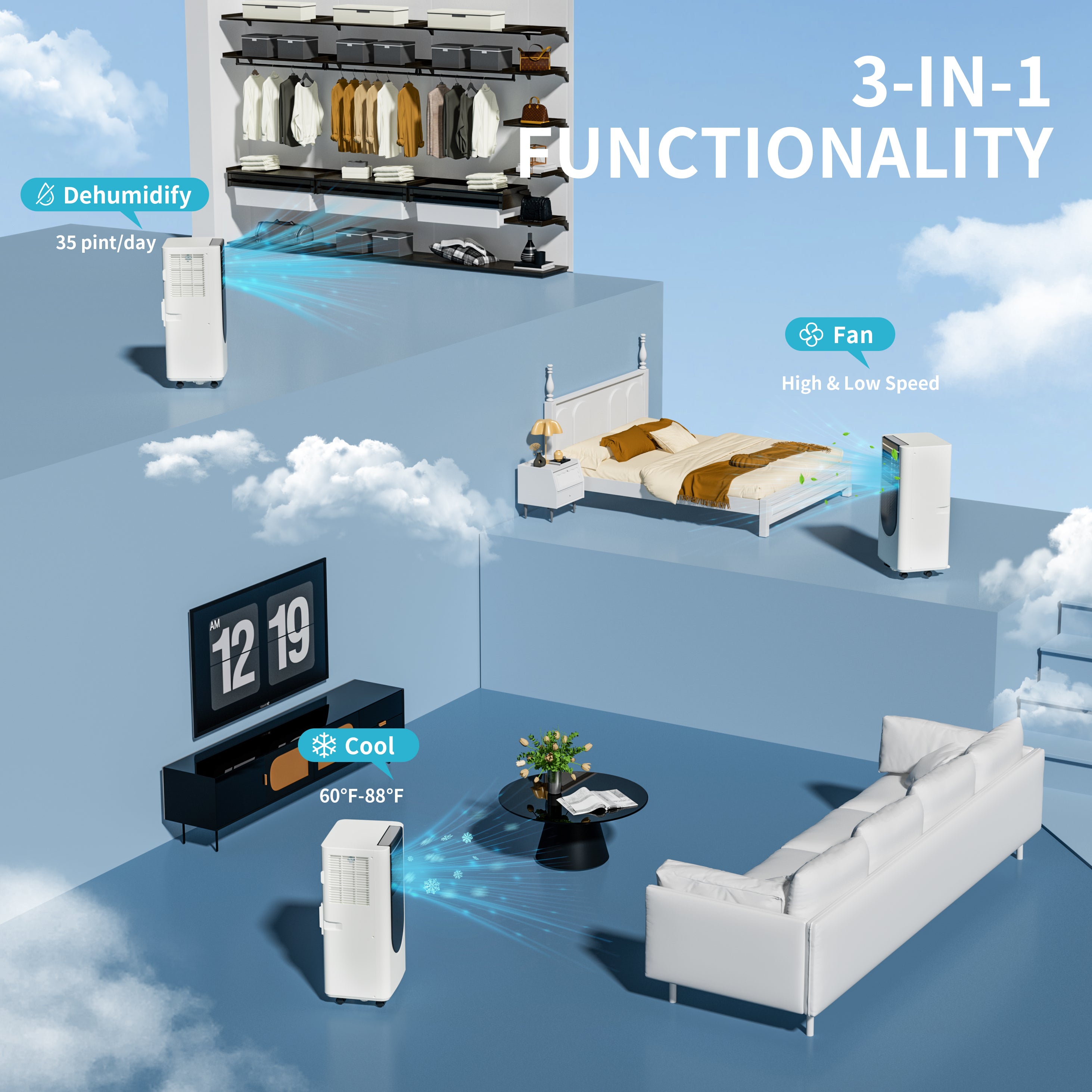 Portable Air Conditioner, 8000 BTU Air Conditioner Portable for Room Up to 350 Sq. Ft, Remote Control, 24H Timer, Air Cooling Unit 3-in-1 as Cooler Dehumidifier Fan, Window Kit Included