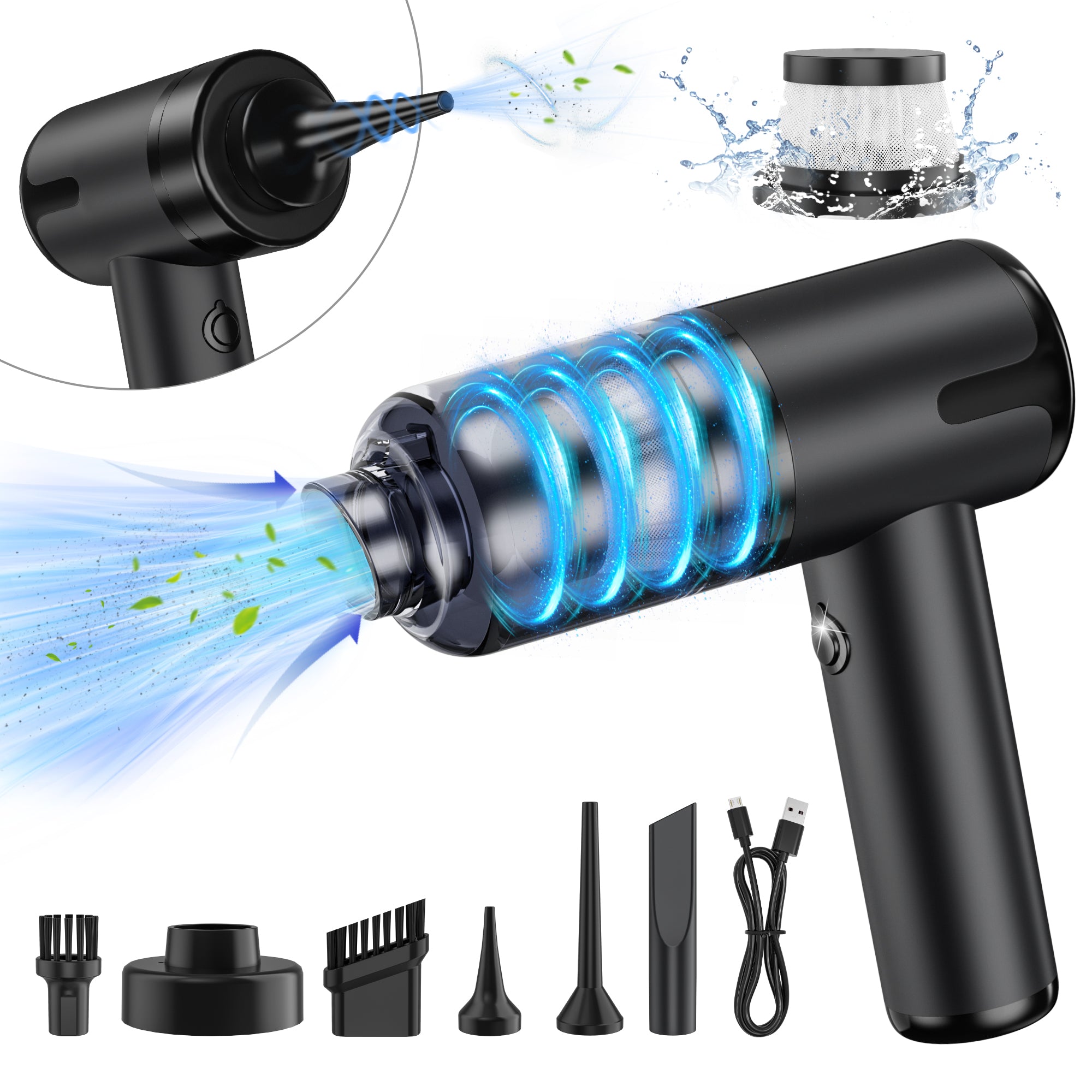 Manastin 8-in-1 Cordless Handheld Vacuum Cleaner - 16,000PA Powerful Suction, 4000mAh Battery, Washable and Reusable