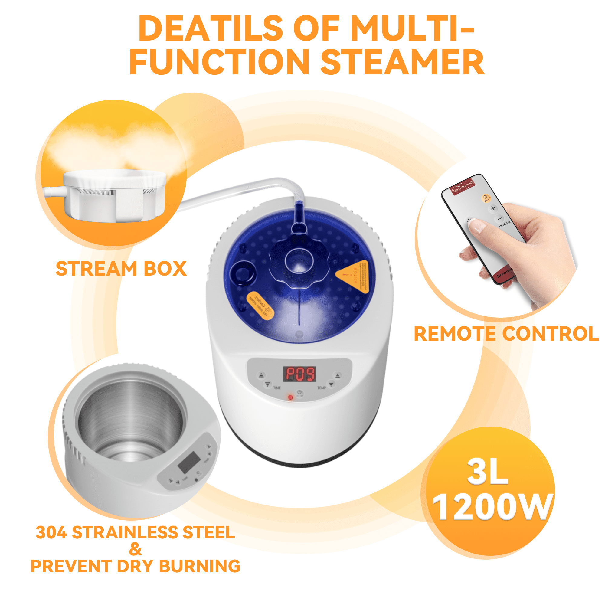 Portable Steam Sauna for Home with 3L 1200W Steamer, Remote Control, Folding Chair (Oxford cloth, waterproof)