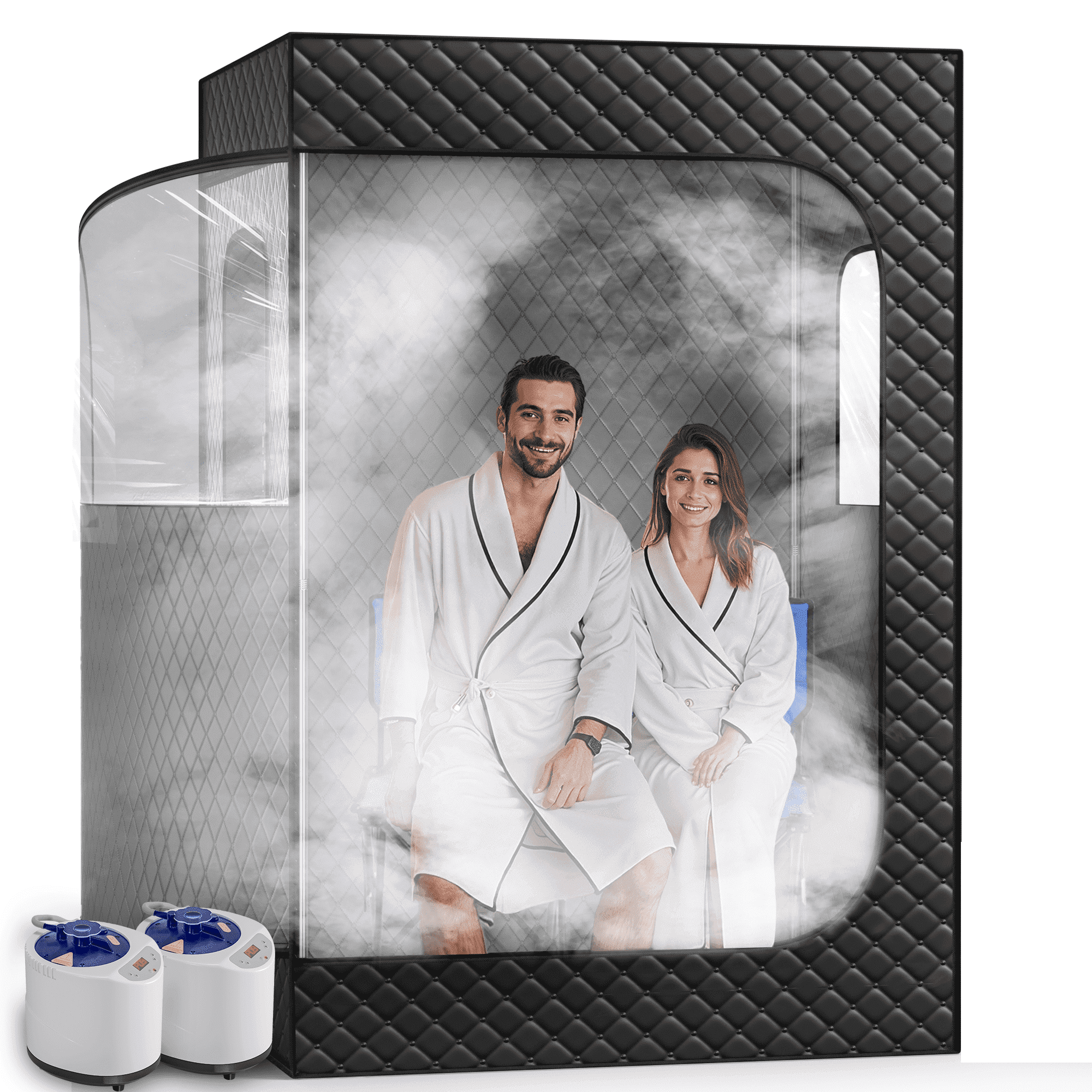 Manastin 2-Person Steam Heat Sauna Tent with 2 Steam Boxes, 2 Folding Chairs, Remote Control, 71"x 49"x36", Black