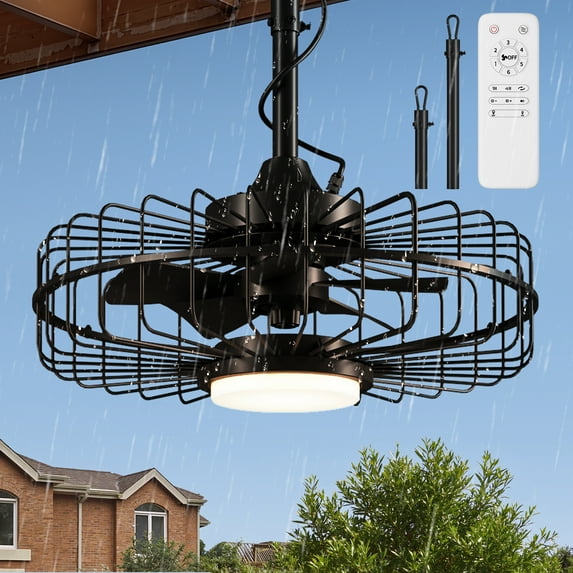 20" Outdoor Ceiling Fan with Light with Remote, 6 Speeds & Timer, 3CCT Dimmable LED, IP65 Waterproof, for Kitchen, Bedroom, Outdoor, Black