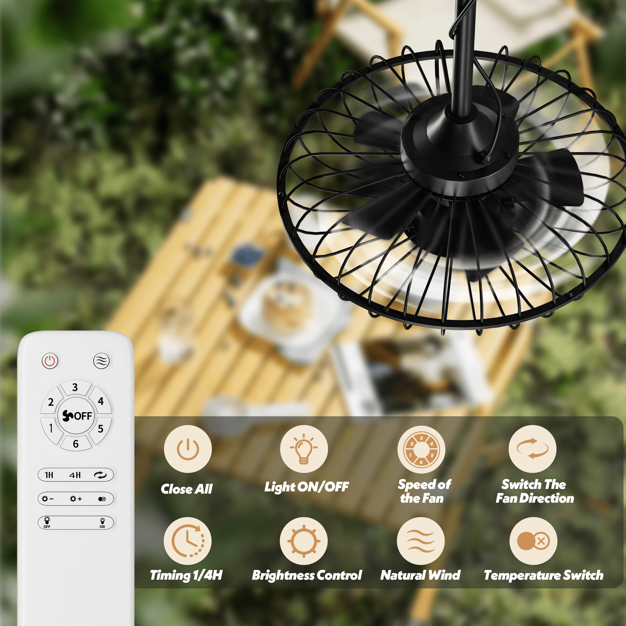 20" Outdoor Ceiling Fan with Light with Remote, 6 Speeds & Timer, 3CCT Dimmable LED, IP65 Waterproof, for Kitchen, Bedroom, Outdoor,Round