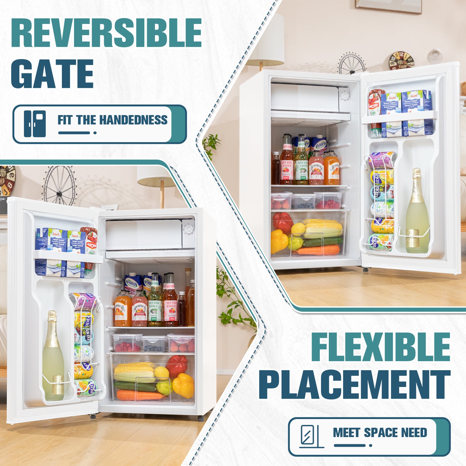 Manastin 3.2 Cu.ft Mini Fridge Energy Saving Compact Refrigerator with Reversible Door,(White)