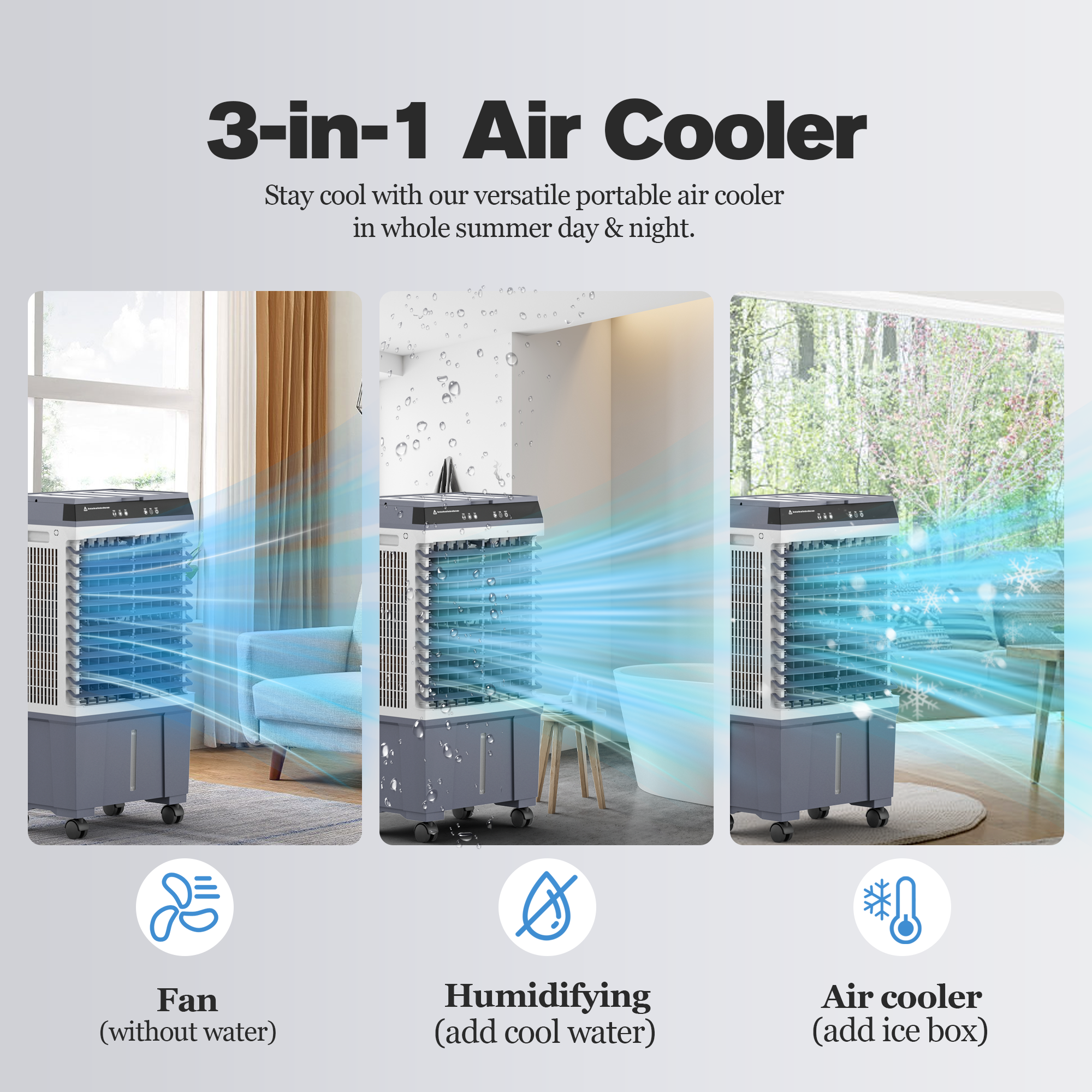 Portable Evaporative Air Cooler, 1800 CFM Swamp Cooler with Large 8-Gal Water Tank & 4 Oversized Ice Box, 120° Swing, Upgraded Remote, 12H Timer, 4-in-1 Air Cooling Fan for Indoor Outdoor, 32 inch