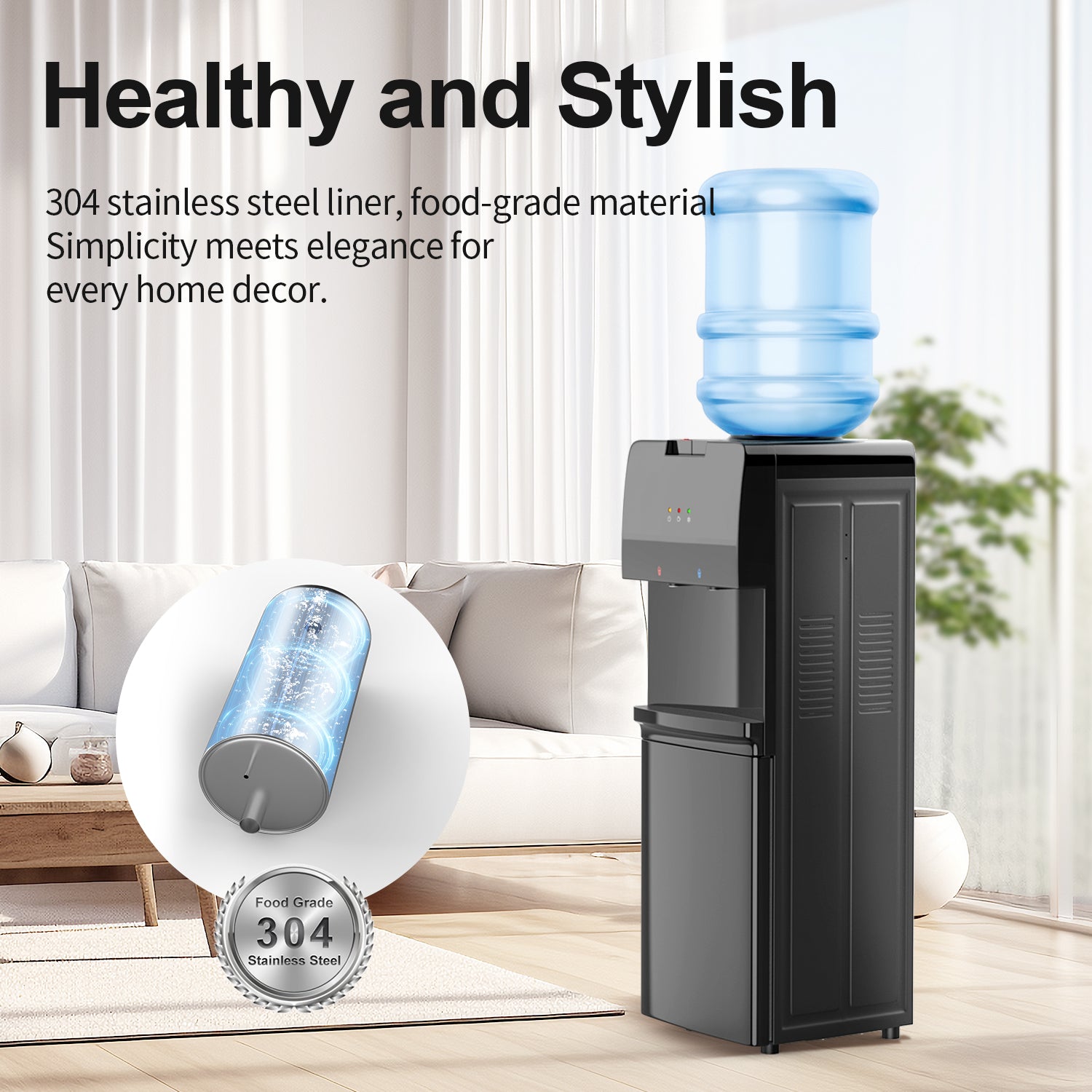 Water Coolers Dispenser 5 Gallon Top Load, Cold/Hot Water Cooler, Innovative Simple Design Quiet Operation Freestanding with Child Safety Lock for Home or Office