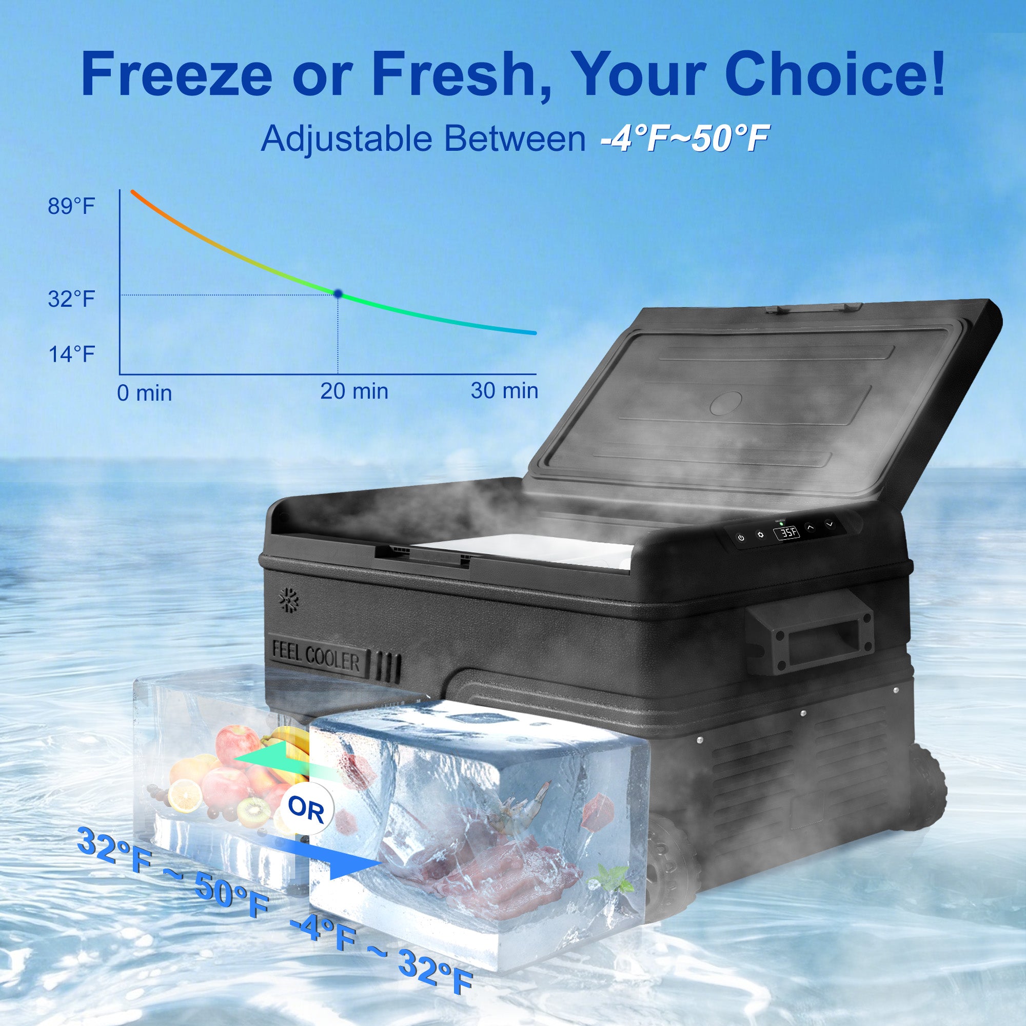 Manastin 12V Car Refrigerator, Portable Freezer (12/24V DC & 110~240V AC), -4℉ to 50℉, 37QT (35L) Truck Fridge with Wheels, Baskets & Shelf for RV, Van, Camping, Travel, and Road Trips(Black)