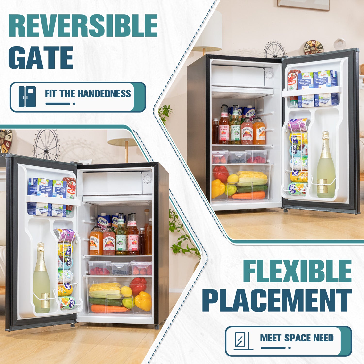 Manastin 3.2 Cu.ft Mini Fridge Energy Saving Compact Refrigerator with Reversible Door, Piano Black