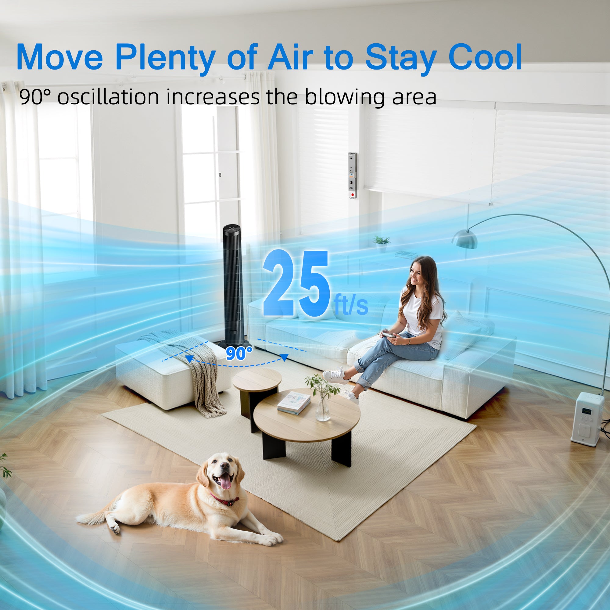 Manastin Tower Fan for Bedroom, Standing Fan with Remote, 25ft/s, 25dB Quiet, 3 Speeds&Modes, 15H Timer, 33" Cooling Fans that Blow Cold Air