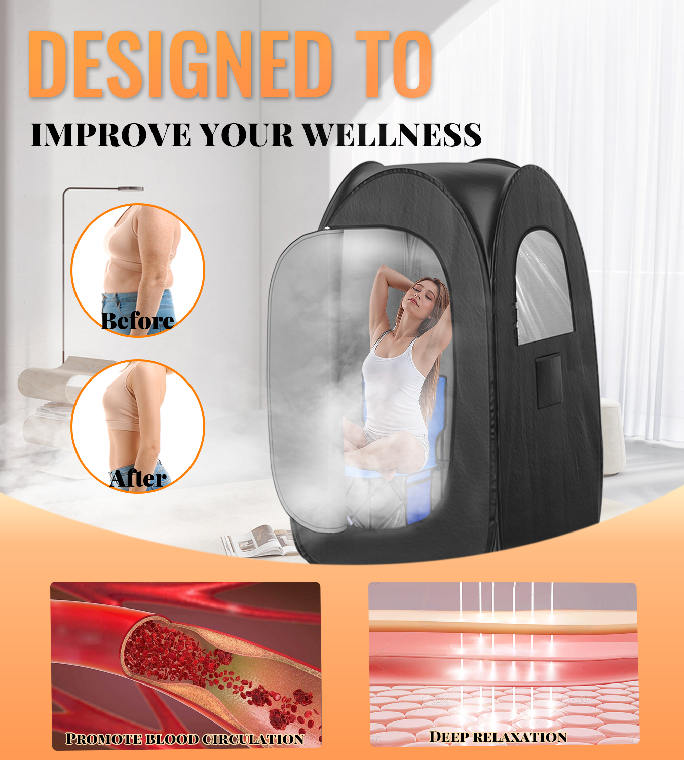 Portable Sauna Box for Home, Foldable Steam Nurecover Sauna Tent at Home Use, ๐ฏ ๐๐ฒ๐ฐ๐ to Install and Fold, XL Steamer, Folding Chair & Remote Control, 2.7โ x 2.7โ x 4.8โ