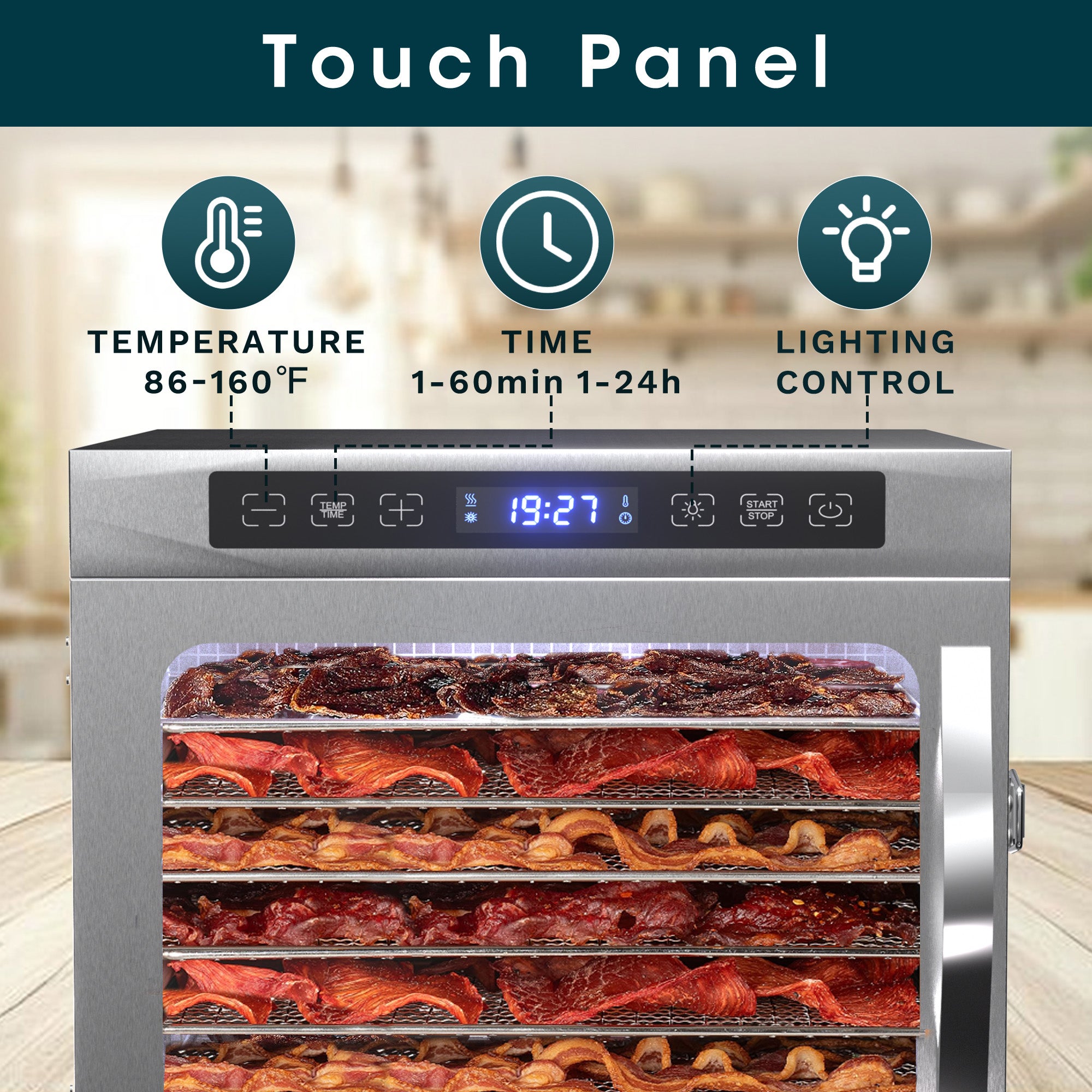 Manastin Food Dehydrator with 8 Stainless Steel Trays, Adjustable Temperature & 24-Hour Timer, Perfect for Drying Fruits, Meat, Herbs, Beef Jerky, and Snacks