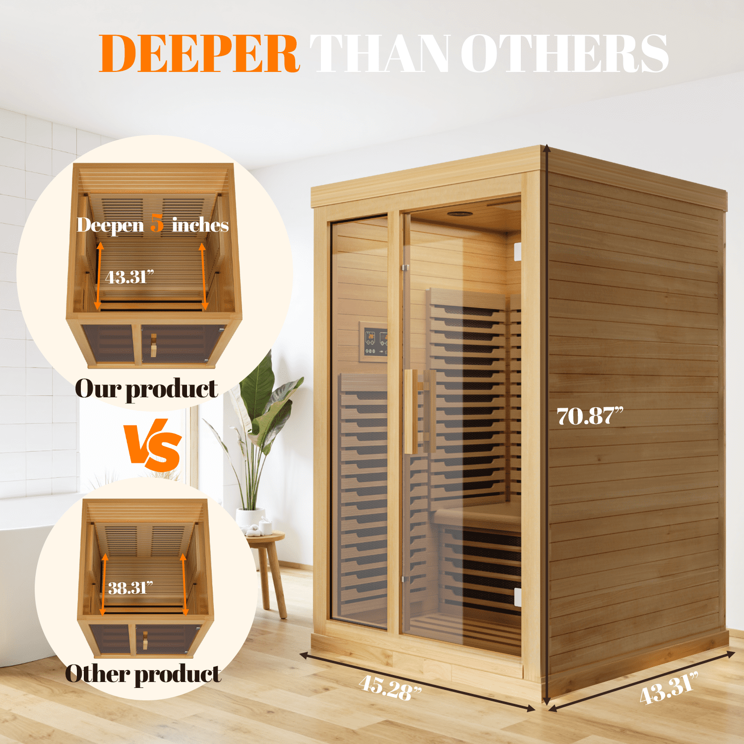 2-Person Home-Use Far-Infrared Wooden Sauna Room, with 2000W Steamert, Low Electromagnetic Radiation, Full-Spectrum Infrared Sauna, Double-Layer Tempered Glass&Bluetooth Speaker, Burlywood