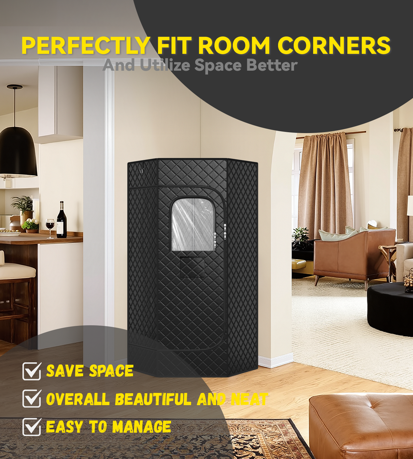 Portable Sauna Box for Home, Personal Steam Nurecover Saunas Tent at Home Use, ๐๐๐๐๐ ๐๐ Steamer, Pentagon Design with Higher Temperature & Lager Space 2.9โ x 3.9โ x 5.9โ, Black