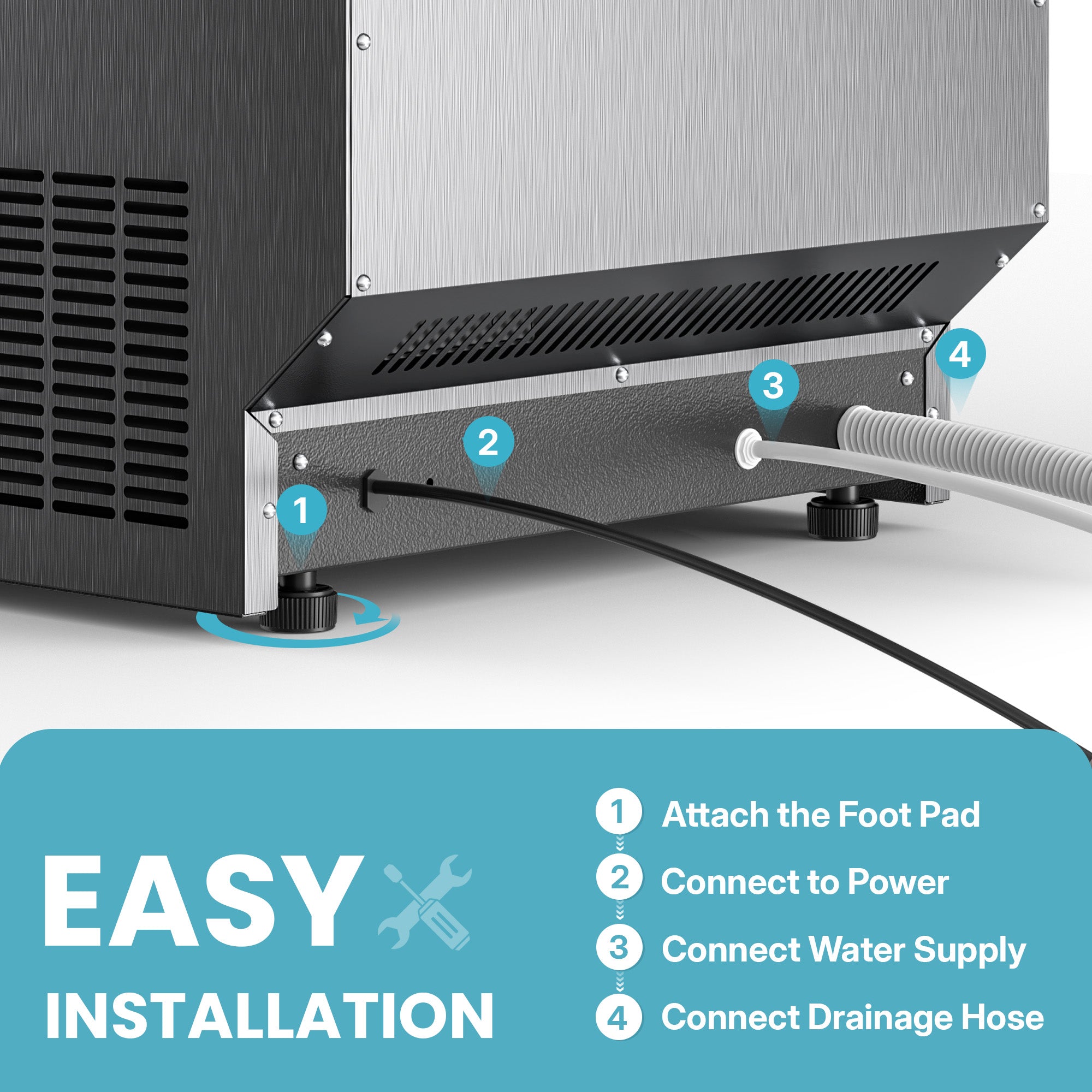 Manastin Commercial Ice Maker, 100lbs/24H Large Ice Machine with 33lbs Storage Capacity, Under Counter Ice Maker with Water Filter, for Home & Bar, Self-Cleaning, Timer, 50 Ice Cubes/15 Mins