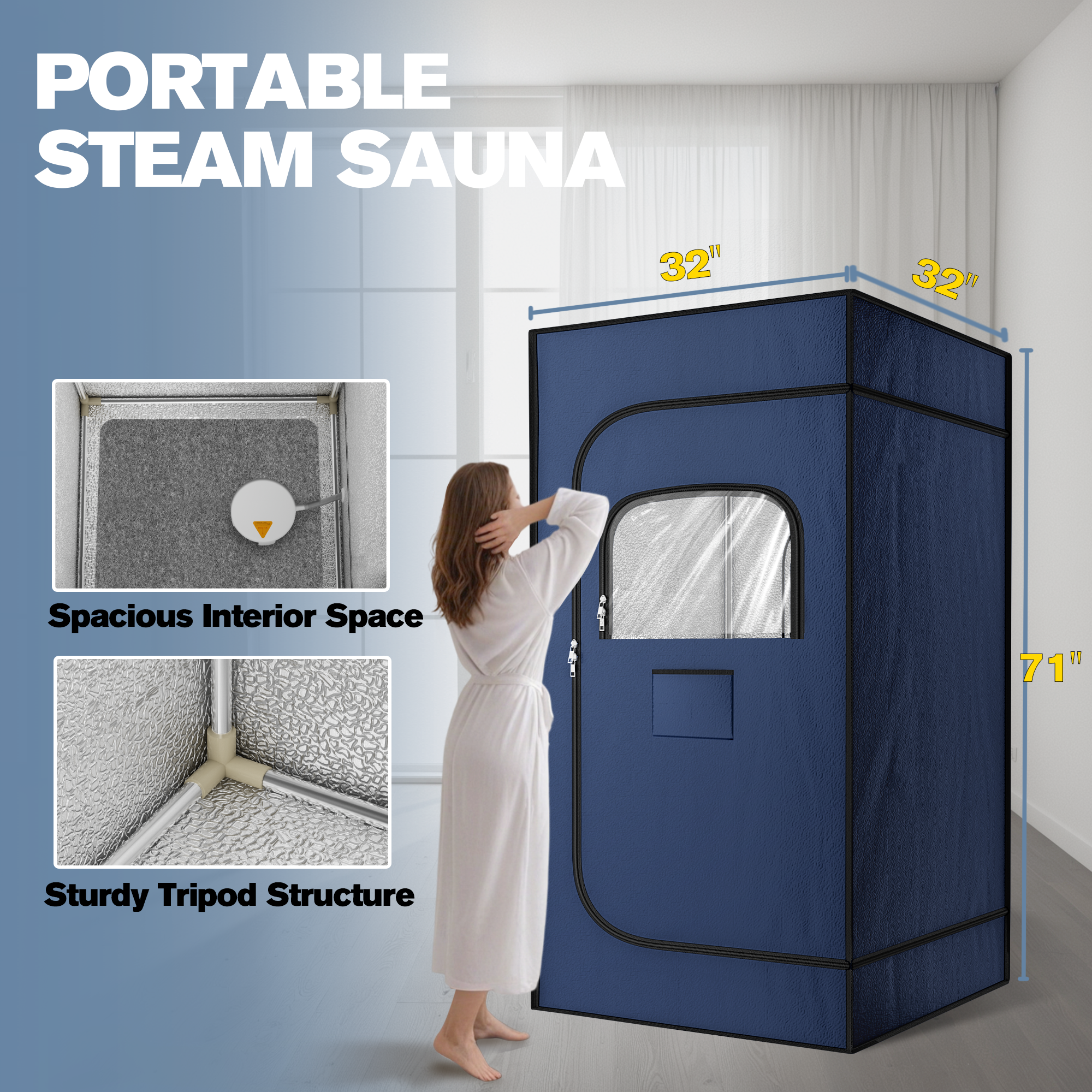 Portable Sauna Box for Home, Personal Steam Nurecover Saunas Heater at Home Use, Indoor Foldable Sauna Tent, Dry Sauna SPA Full Body, 2.7โ x 2.7โ x 5.9 (Oxford Cloth Blue)