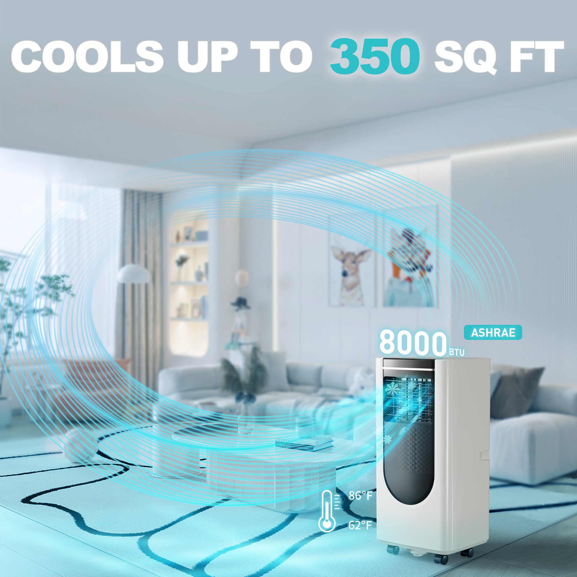 Portable Air Conditioner, 8000 BTU Air Conditioner Portable for Room Up to 350 Sq. Ft, Remote Control, 24H Timer, Air Cooling Unit 3-in-1 as Cooler Dehumidifier Fan, Window Kit Included