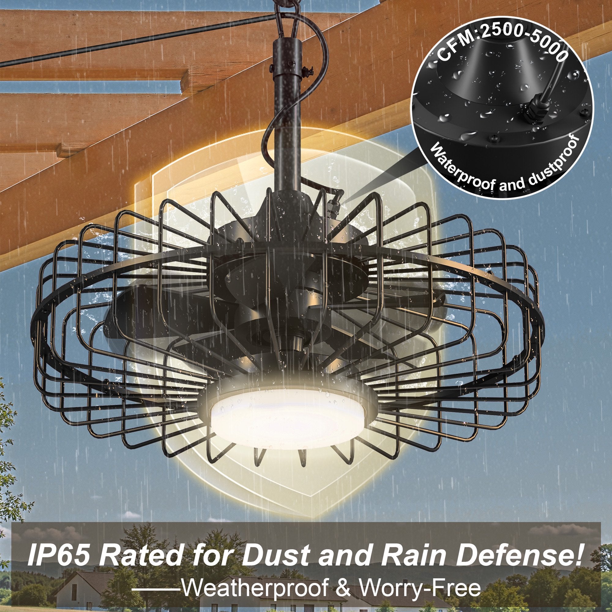 20" Outdoor Ceiling Fan with Light with Remote, 6 Speeds & Timer, 3CCT Dimmable LED, IP65 Waterproof, for Kitchen, Bedroom, Outdoor, Black