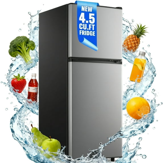 4.5 Cu.ft Mini Fridge with Freezer 2-Door Compact & 7 Settings Temperature Adijustable, Refrigerator for Dorm, Office, Bar, RV, Bedroom, Silver