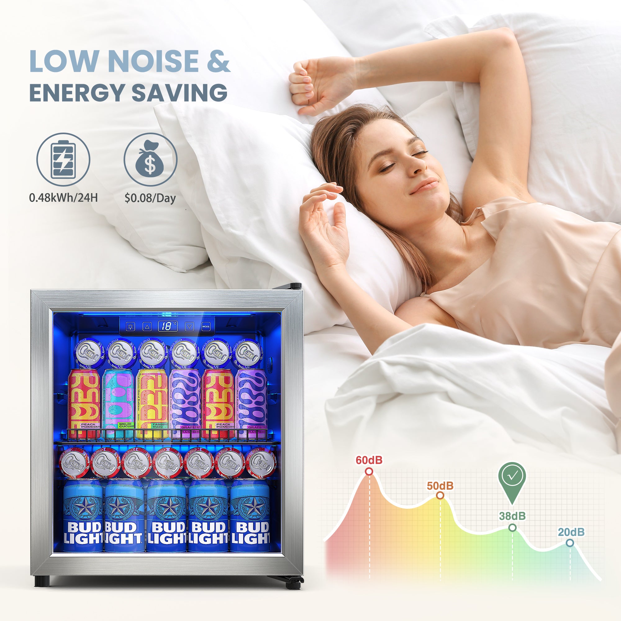 Manastin 65 Can Beverage Refrigerator Cooler 1.76 Cu.ft Mini Fridge with Glass Door & Adjustable Shelves, Perfect for Home, Office or Bar