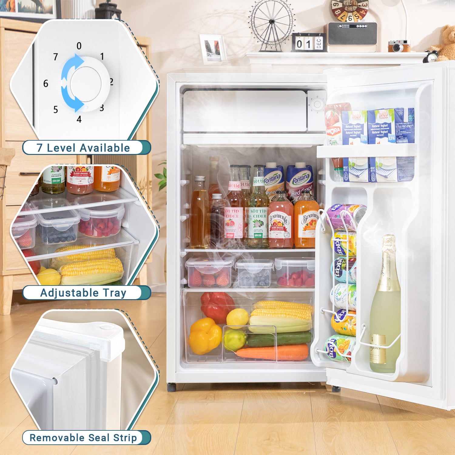 Manastin 3.2 Cu.ft Mini Fridge Energy Saving Compact Refrigerator with Reversible Door,(White)