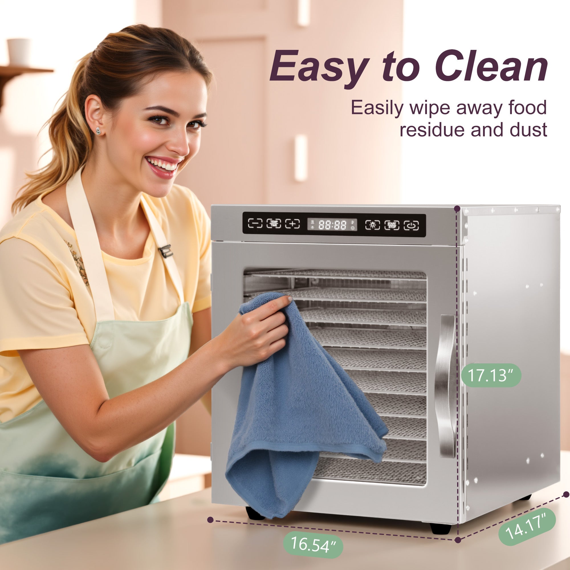 Manastin Food Dehydrator with 10 Stainless Steel Trays, Adjustable Temperature & 24-Hour Timer, Perfect for Drying Fruits, Meat, Herbs, Beef Jerky, and Snacks