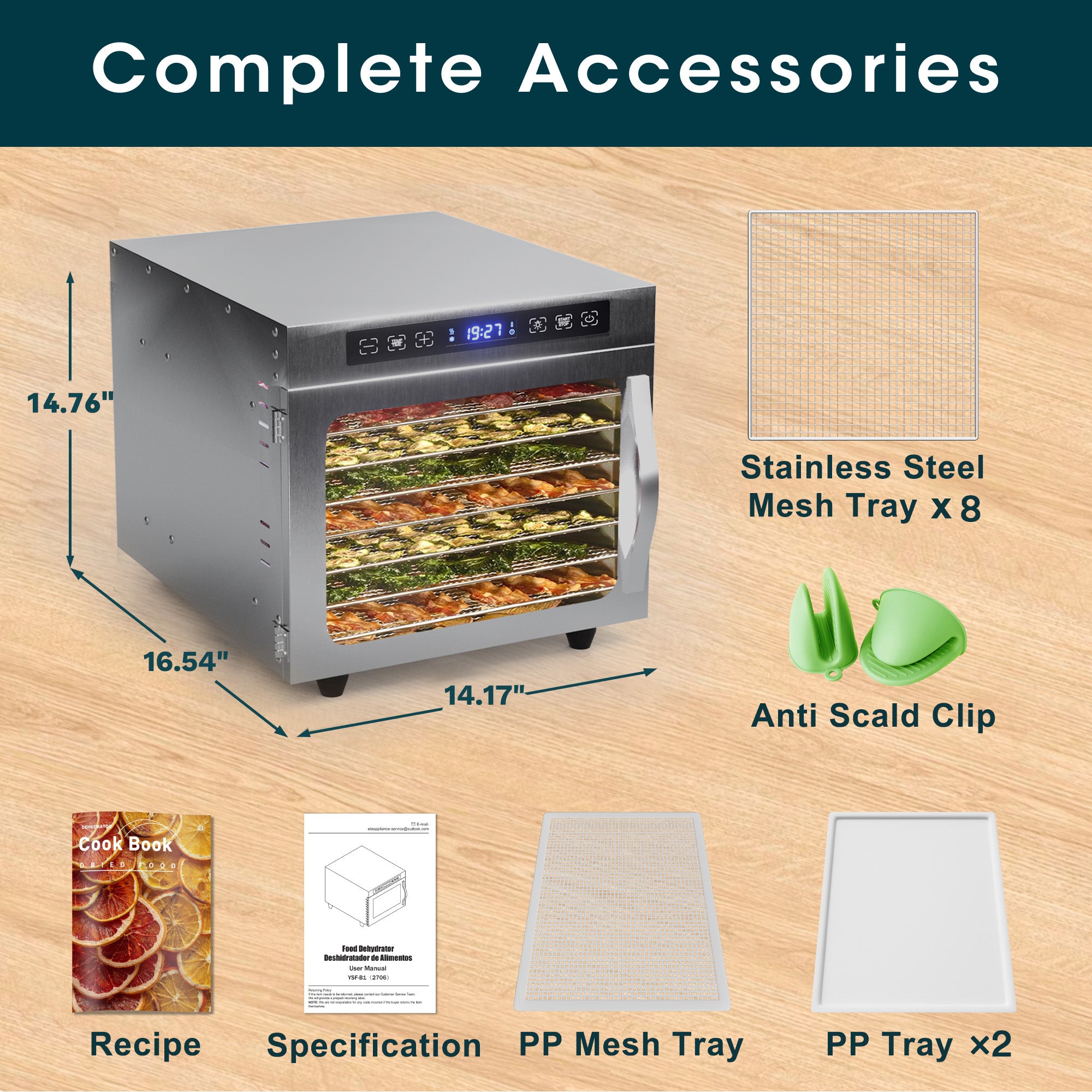 Manastin Food Dehydrator with 8 Stainless Steel Trays, Adjustable Temperature & 24-Hour Timer, Perfect for Drying Fruits, Meat, Herbs, Beef Jerky, and Snacks