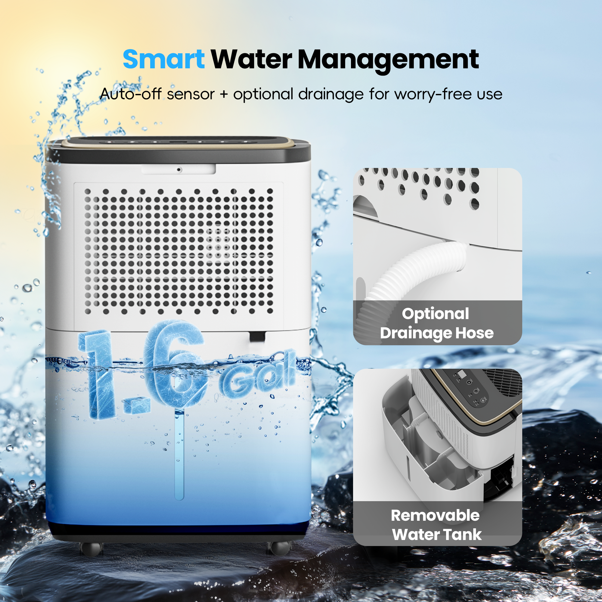 5000 Sq.Ft Dehumidifier, 50PT/24H Dehumidifiers with Hose for Home, Large Electric Dehumidifier for Bedroom Office, Basement, Laundry, Dehu/Dry/Air Mode, Humidity Display, Timer, Drainage Hose