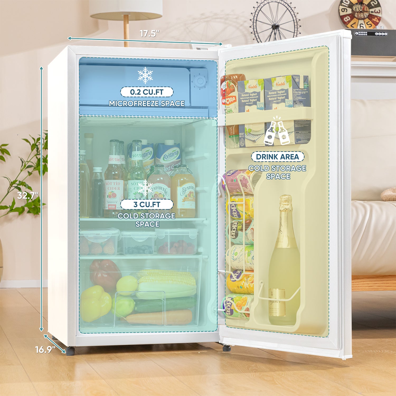 Manastin 3.2 Cu.ft Mini Fridge Energy Saving Compact Refrigerator with Reversible Door,(White)