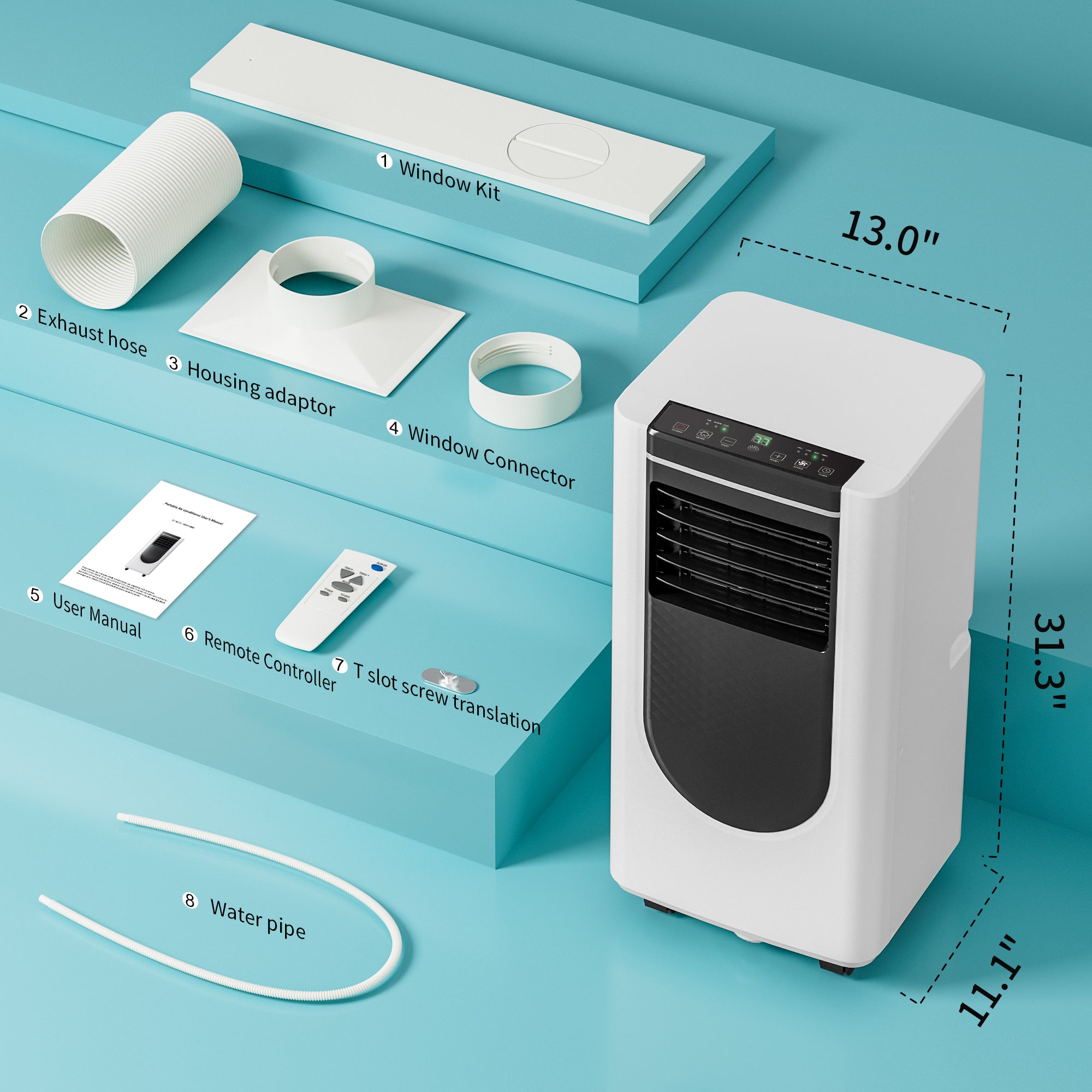 Portable Air Conditioner, 8000 BTU Air Conditioner Portable for Room Up to 350 Sq. Ft, Remote Control, 24H Timer, Air Cooling Unit 3-in-1 as Cooler Dehumidifier Fan, Window Kit Included