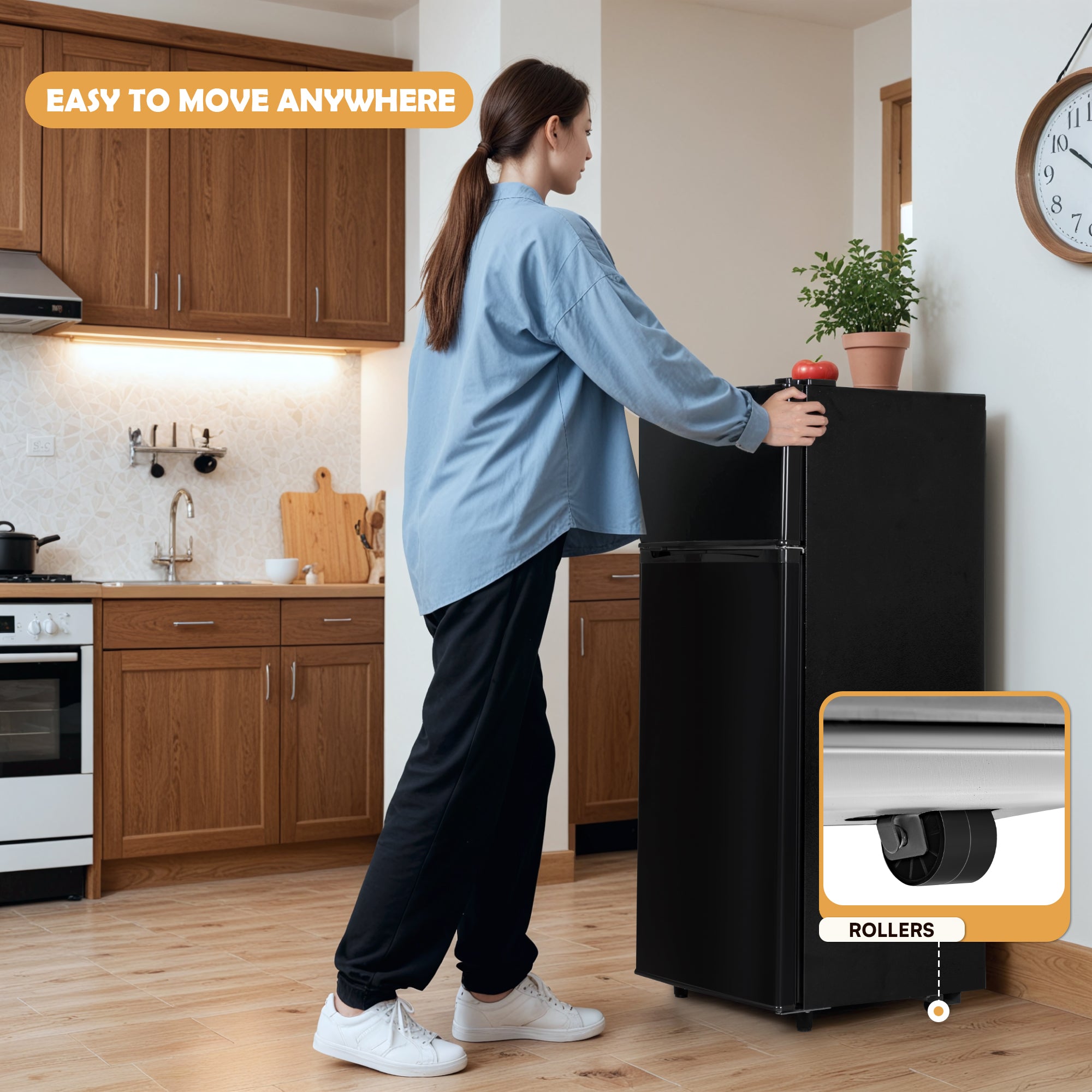 Manastin 4.4 Cu.Ft Mini Fridge with Freezer, Small Refrigerator with 2 Doors for Kitchen, Dorm, Office and Bedroom, Mini Fridge with Adjustable Shelves (Black)