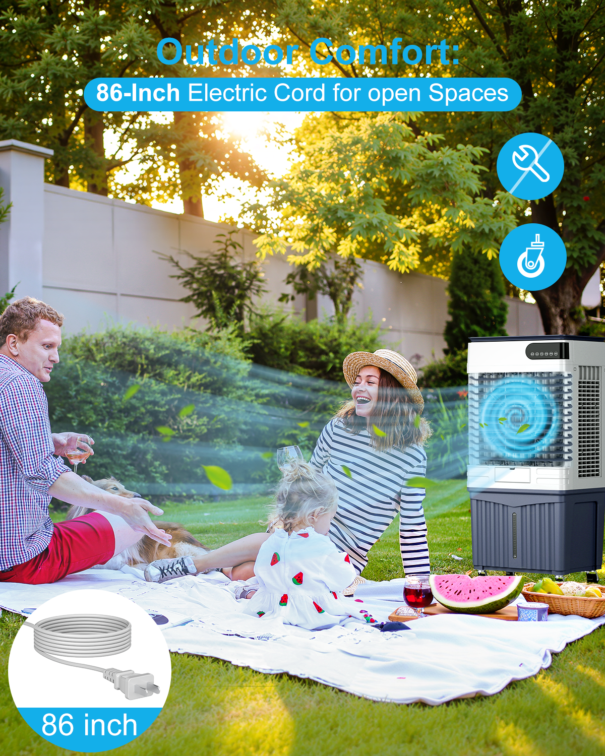 Swamp Cooler Air Conditioners, 4-IN-1 Portable Evaporative Cooler Cools Up to 1500 Sq.Ft, Large 18.5Gal Tank for 24/7 Cooling, Low Noise Cooling Fan with Remote Control Fits for Large Rooms