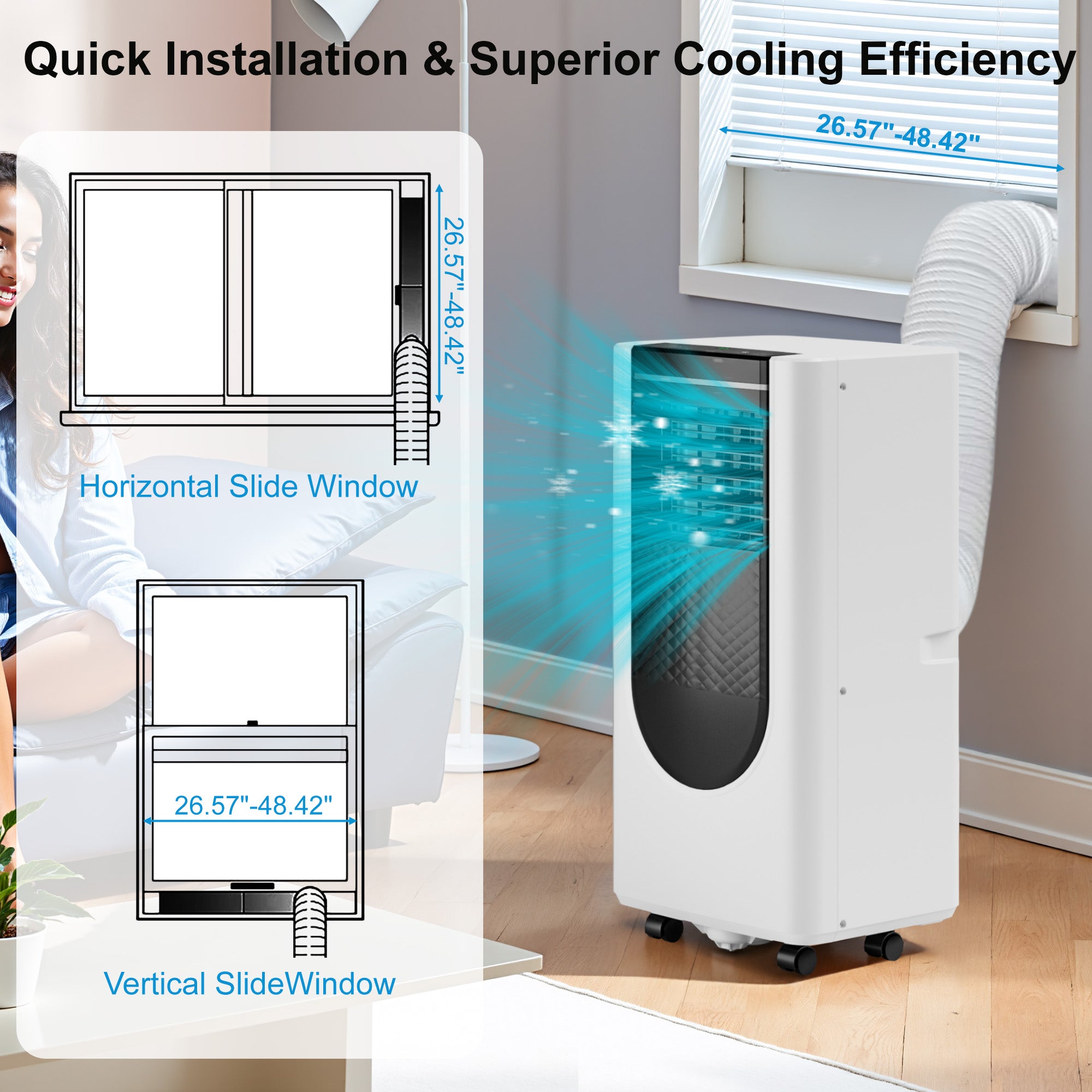 Manastin 8000 BTU Portable Air Conditioner, 3-in-1 AC Unit with Cooling, Dehumidifier & Fan Modes, Covers Up to 350 Sq. Ft, Quiet Operation, Remote Control, 24H Timer, and Window Installation Kit