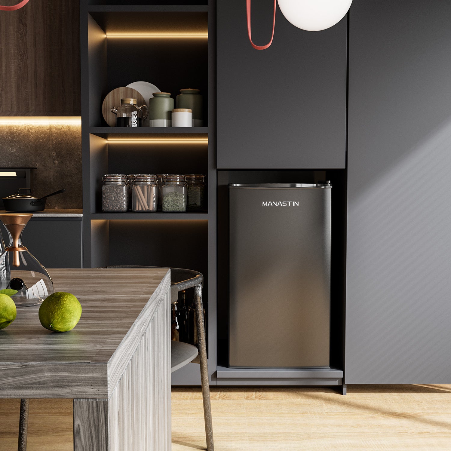 Manastin 3.2 Cu.ft Mini Fridge Energy Saving Compact Refrigerator with Reversible Door, Piano Black