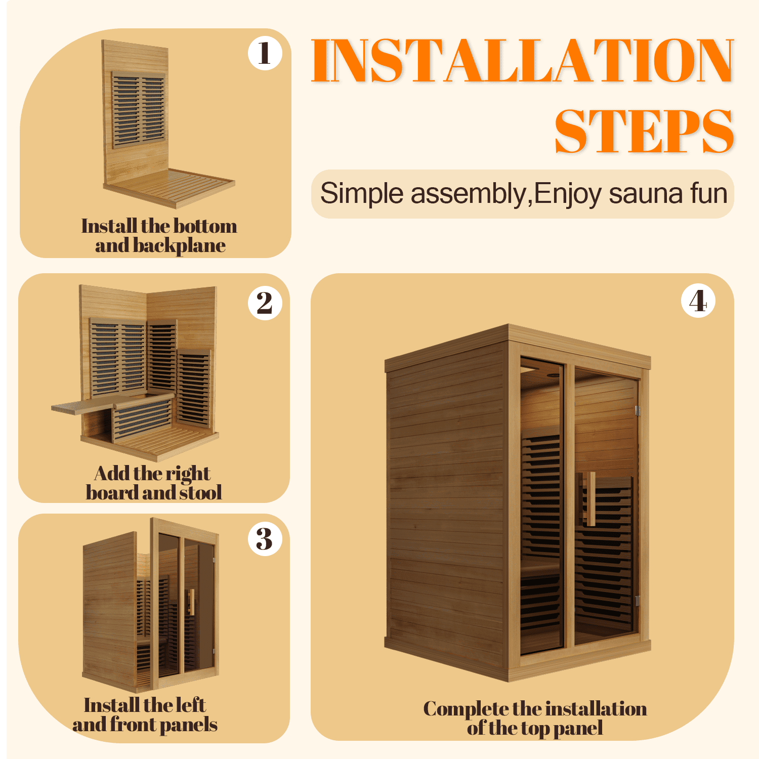 2-Person Home-Use Far-Infrared Wooden Sauna Room, with 2000W Steamert, Low Electromagnetic Radiation, Full-Spectrum Infrared Sauna, Double-Layer Tempered Glass&Bluetooth Speaker, Burlywood