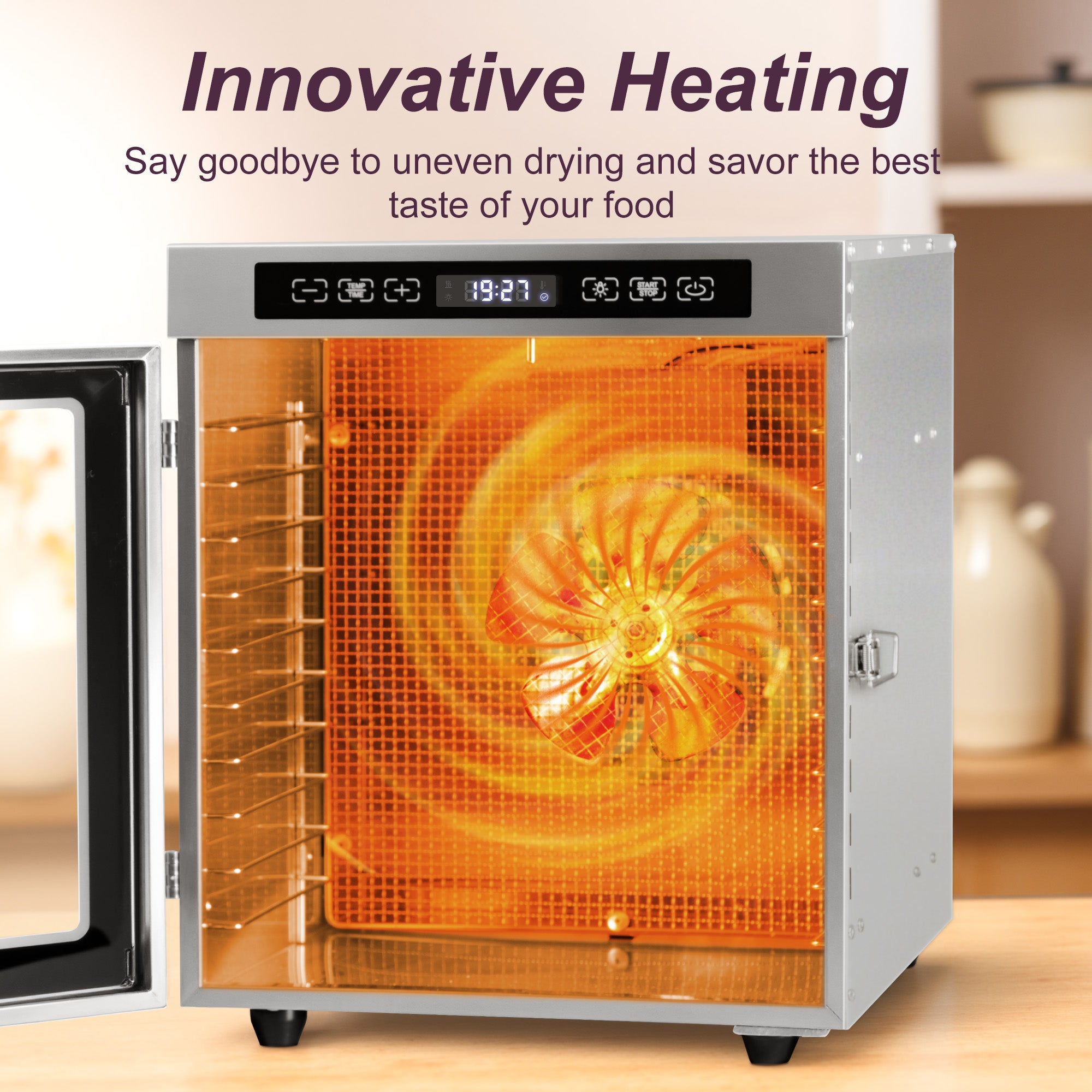 Manastin Food Dehydrator with 10 Stainless Steel Trays, Adjustable Temperature & 24-Hour Timer, Perfect for Drying Fruits, Meat, Herbs, Beef Jerky, and Snacks