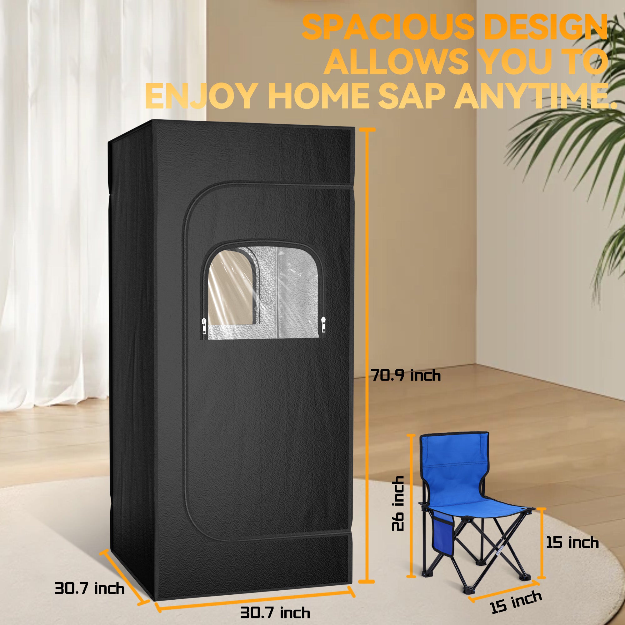 Portable Sauna for Home with 1200w 3L Steamer,Personal Sauna with Remote Control and Folding Chair