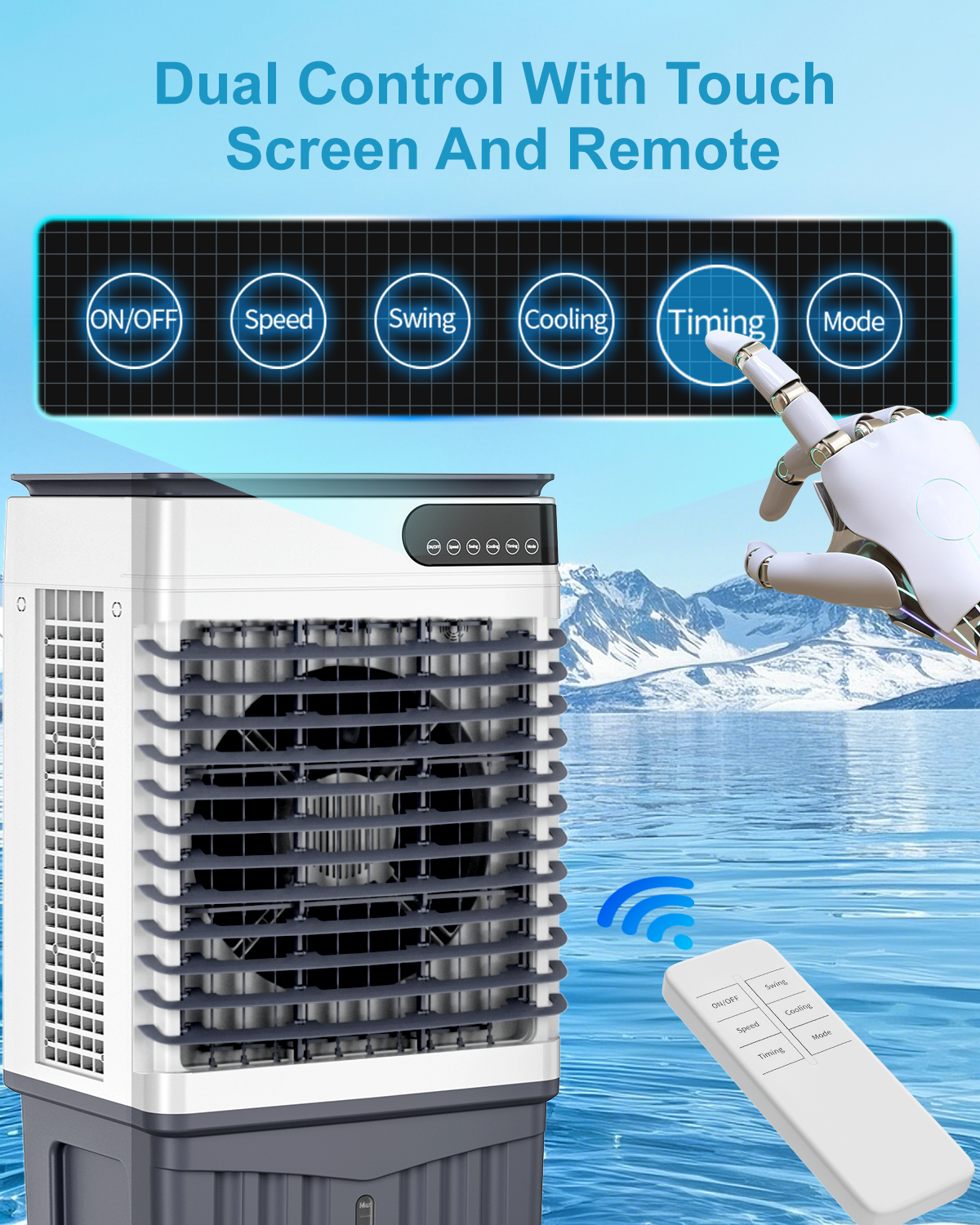 Swamp Cooler Air Conditioners, 4-IN-1 Portable Evaporative Cooler Cools Up to 1500 Sq.Ft, Large 18.5Gal Tank for 24/7 Cooling, Low Noise Cooling Fan with Remote Control Fits for Large Rooms