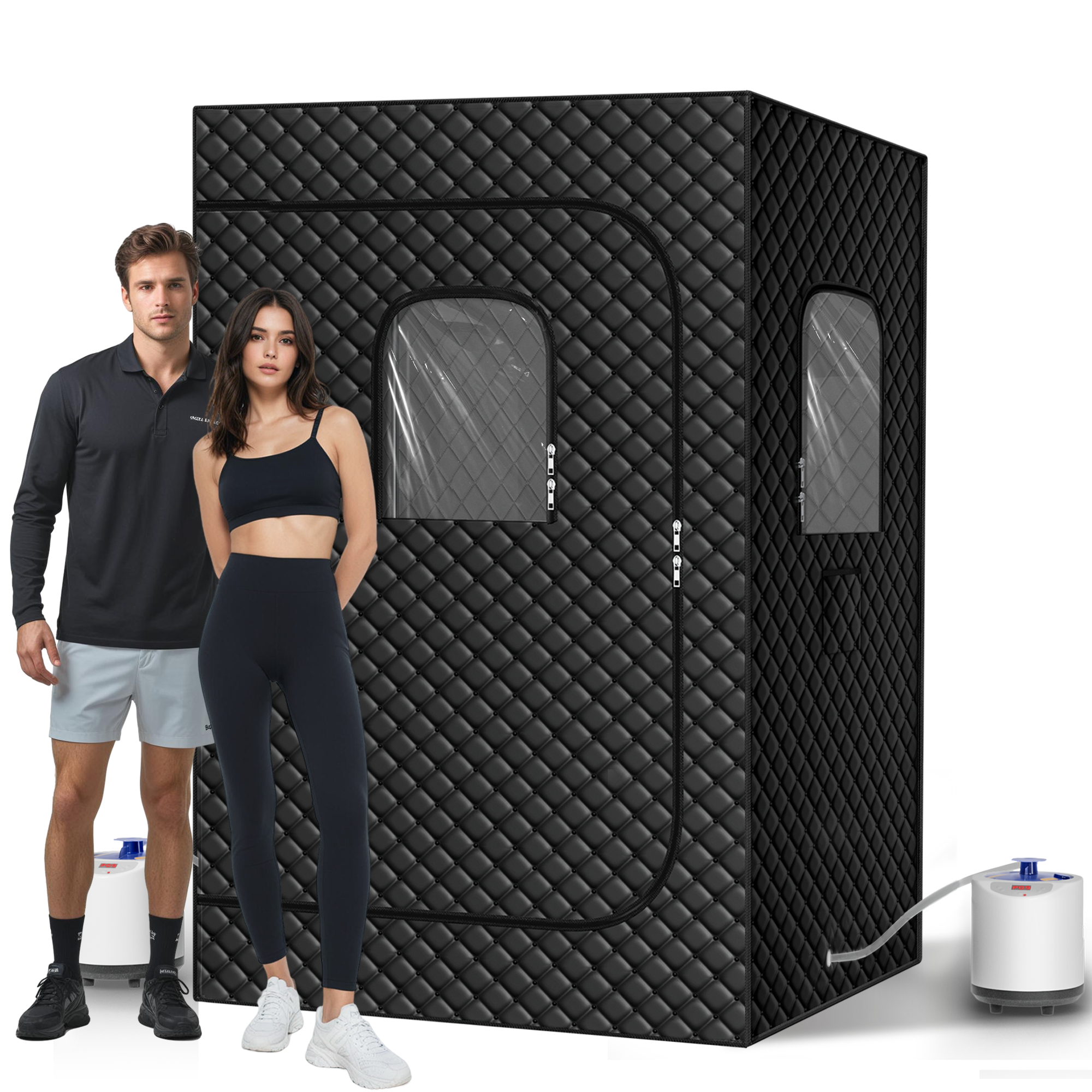 Manastin 2-Person Steam Heat Sauna Tent with 2 Steam Boxes, 2 Folding Chairs, Remote Control, 71"x 49"x36", Black
