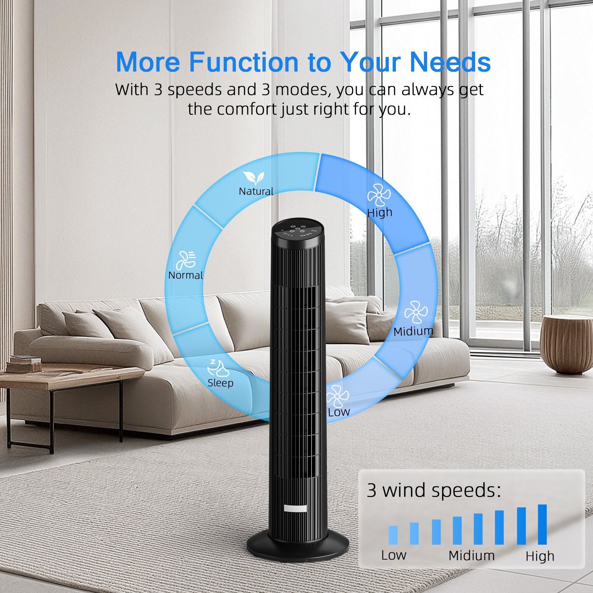 Manastin Smart Bladeless Fan with 3 Speeds 3 Modes, 90° Oscillating Tower Fan with Remote, 12H Timer, 25 ft/s, Standing Fans for Home Living Room, 25dB Quiet, Air Filter for Hair & Dust
