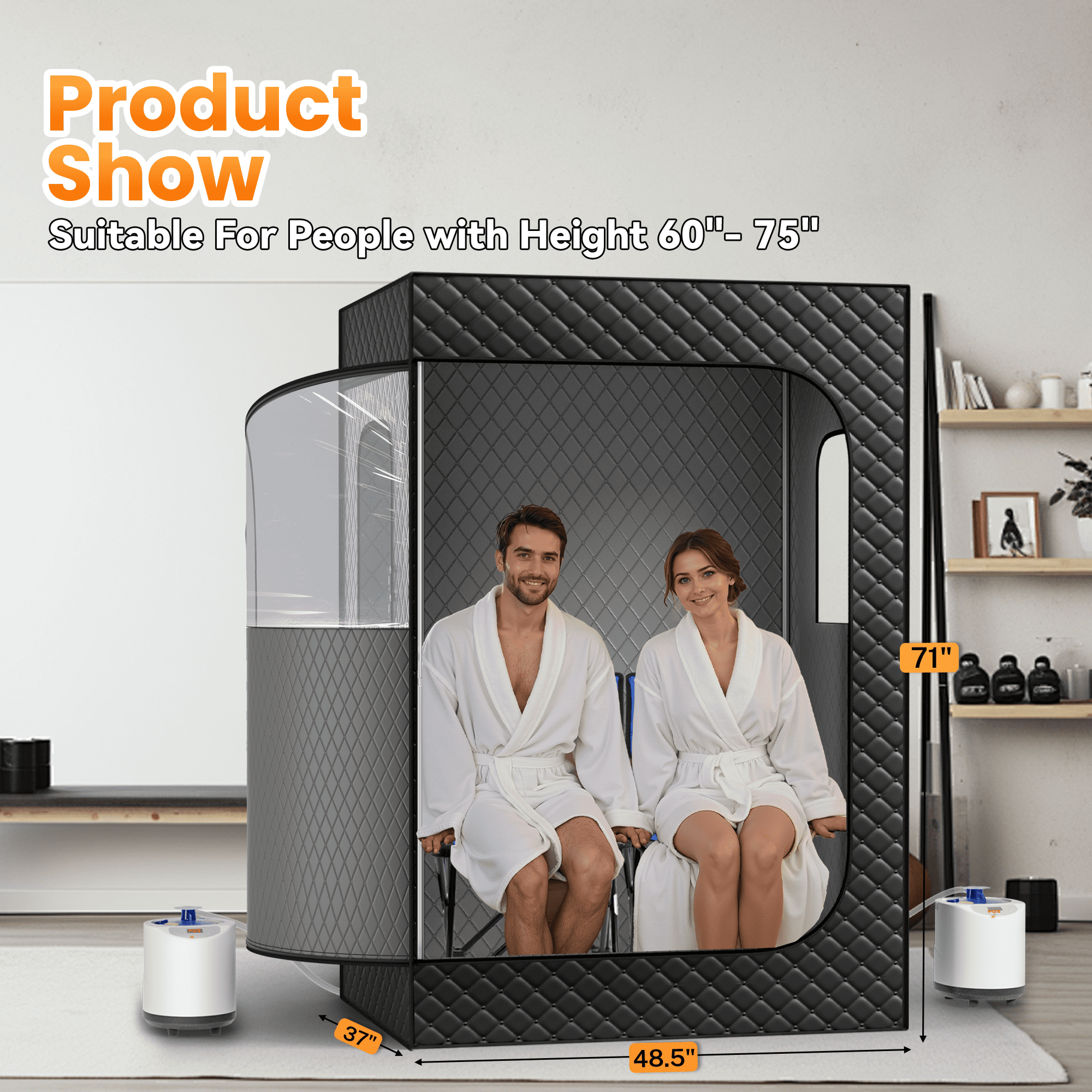 2 Person Steam Sauna with Remote Control,Two Folding Chairs,Large Space Sauna for Bedroom,Living Room,Gym