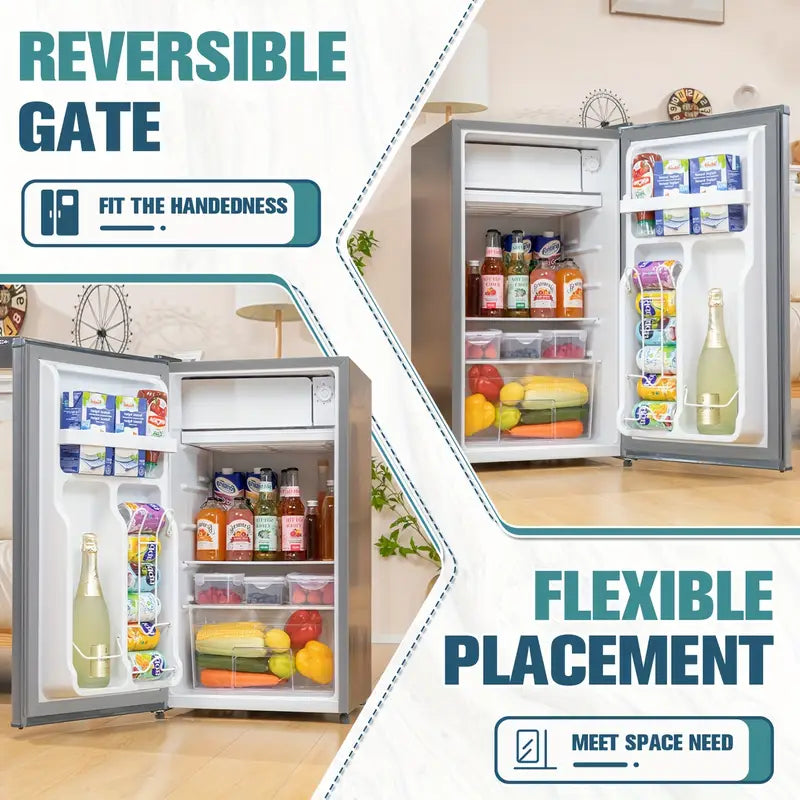 Manastin 3.2 Cu.ft Mini Fridge Energy Saving Compact Refrigerator with Reversible Door, Silver