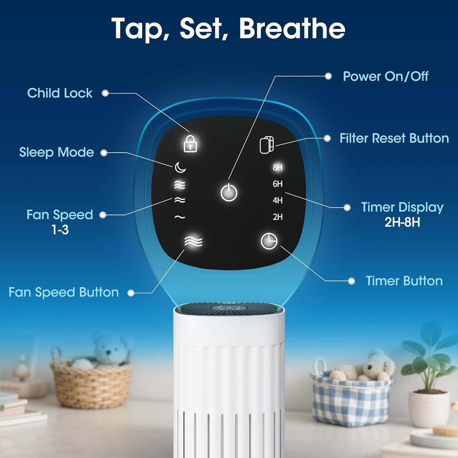 Manastin 3-in-1 HEPA Air Purifier - 99.97% Particle Removal, 3-Speed, 8H Timer for Home & Office
